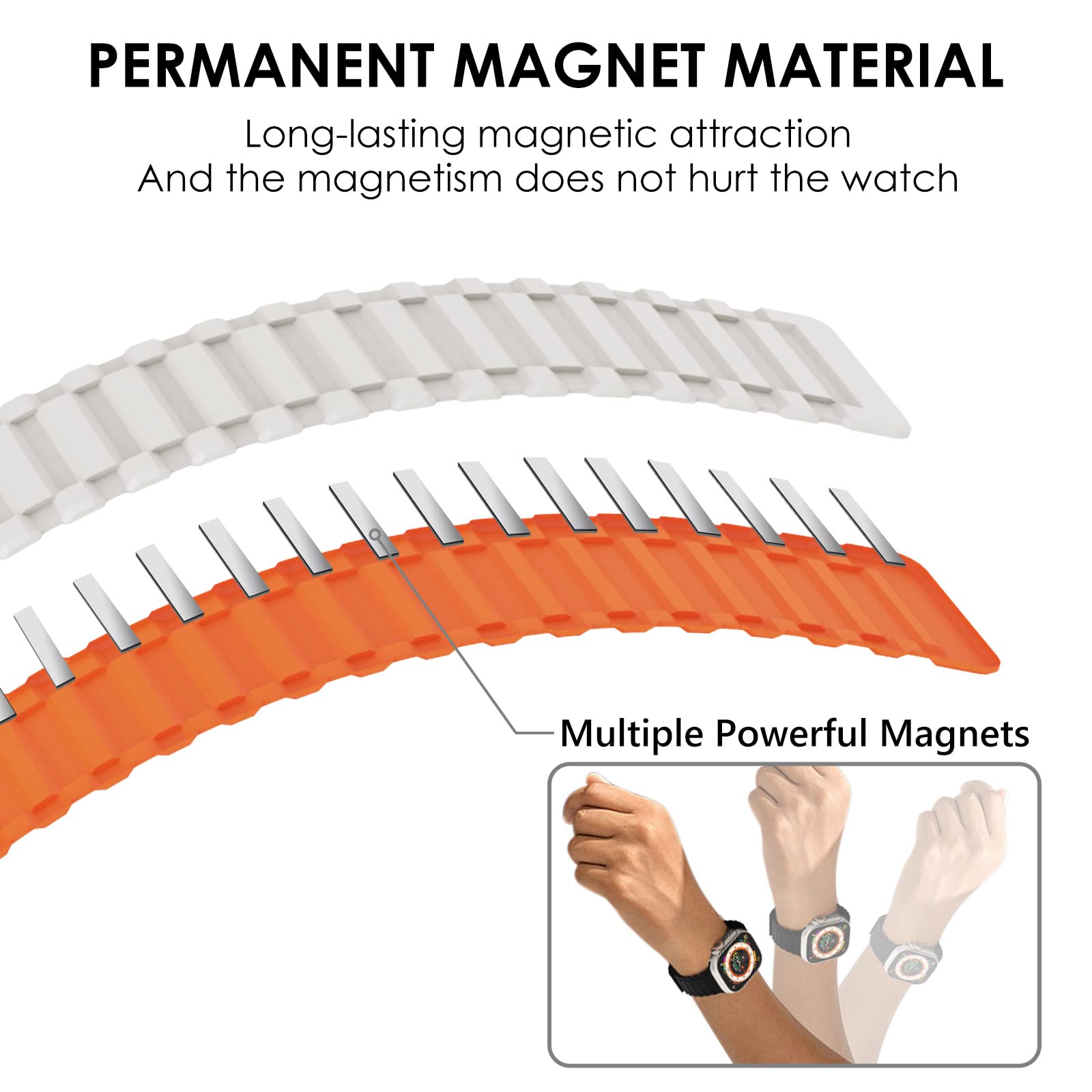Premium Magnetic Silicone Sport Band for Apple Watch Series 9/8/7/6/5/4/3/SE/Ultra 2 - Compatible with 38mm/40mm/41mm/42mm/44mm/45mm/49mm - Adjustable Strong Strap for Men & Women - Perfect for Workouts, Running & Daily Wear