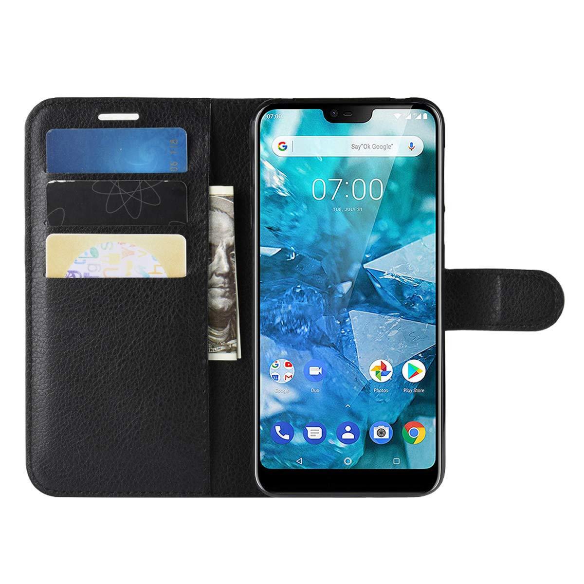 Premium PU Leather Wallet Flip Case Cover with Stand & Card Holder for Huawei Mate 8 2015 Smartphone - Slim Protective Phone Case for Business & Travel (Black)