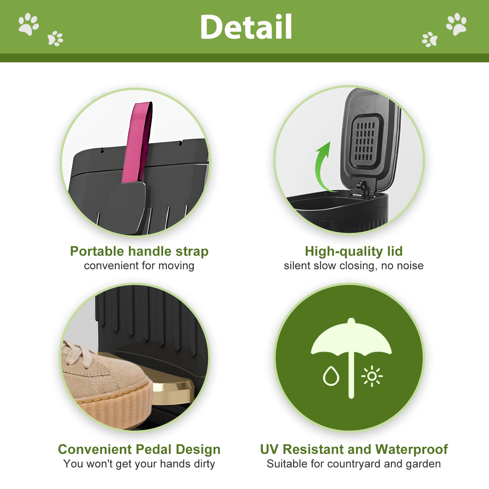 5L Dog Waste Trash Can with Lid & Foot Pedal - Outdoor Pet Poop Station with Inner Bucket & 100 Waste Bags - Perfect for Backyard, Garden & Bathroom Use