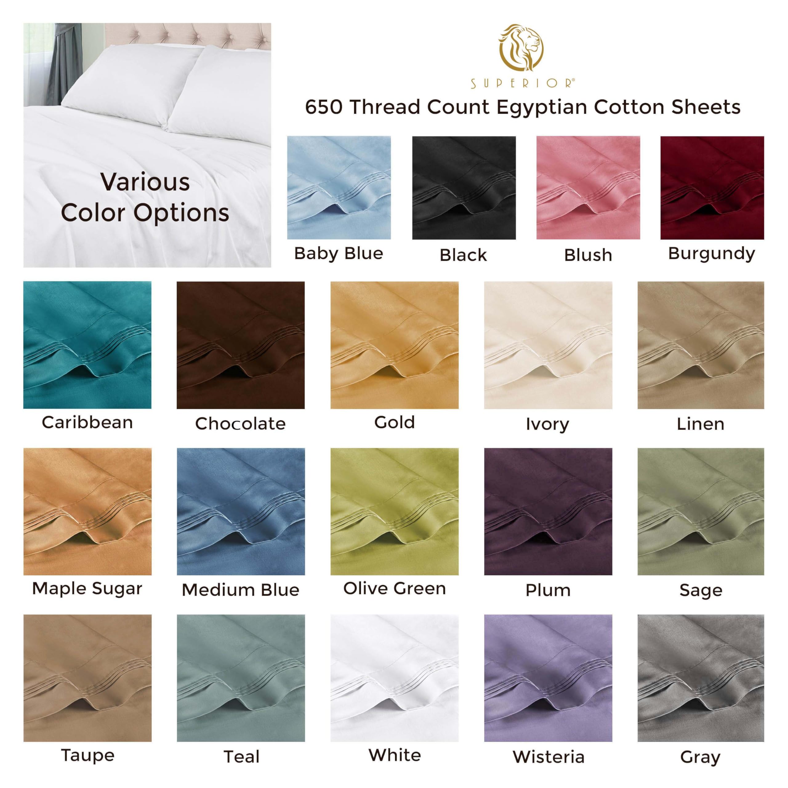 Premium 650 Thread Count Egyptian Cotton 3-Piece Sheet Set - Queen Size, Eco-Friendly & Ultra-Soft Bed Sheets with Deep Pocket (Fitted Sheet, Flat Sheet, 2 Pillowcases) in Gold - Perfect for Luxury Bedrooms, Hotels & Gift Giving