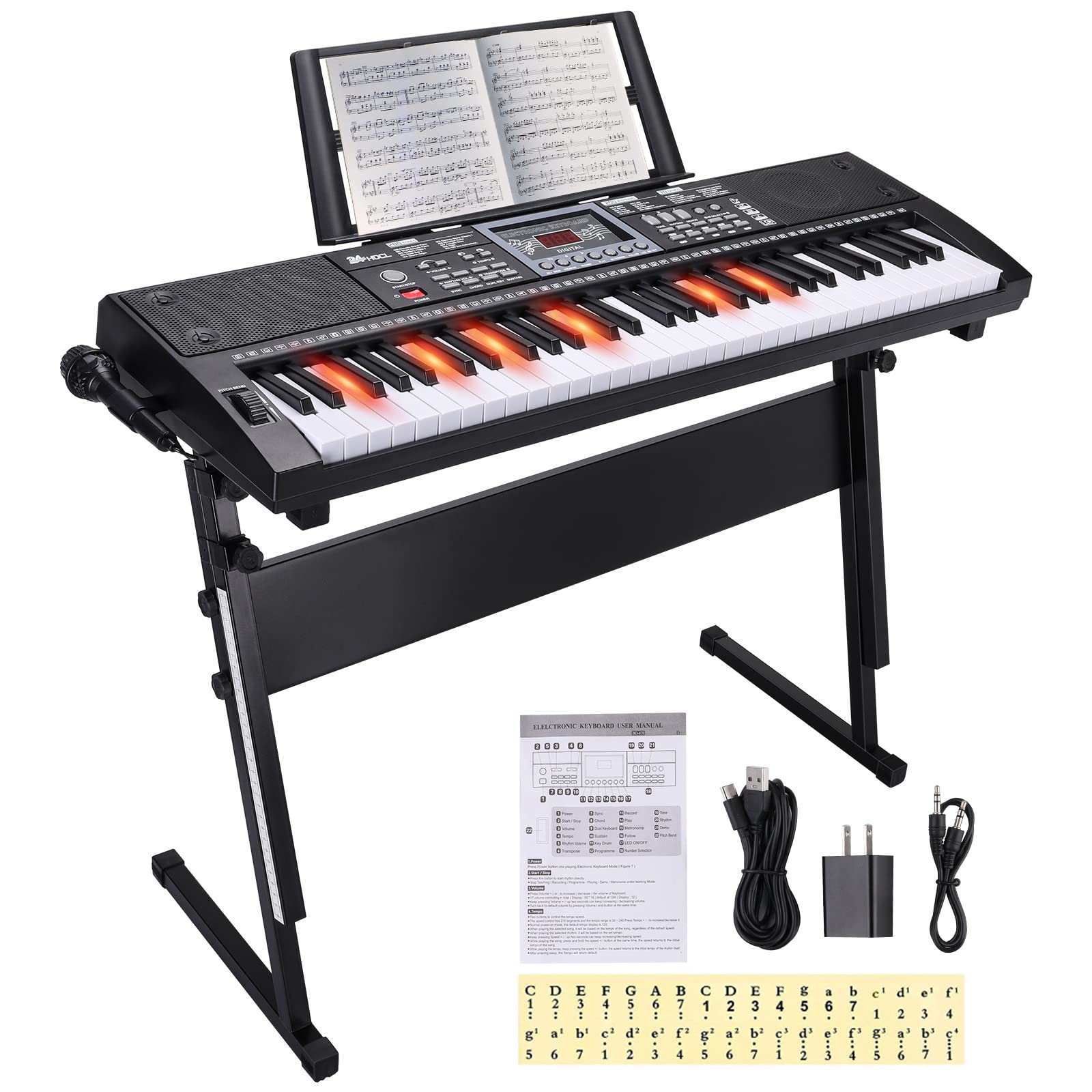 61-Key Electric Keyboard Piano for Beginners - Portable Digital Piano with Stand, Built-in Speakers, Microphone & Headphone Jack - Perfect for Home Practice, Music Lessons & Performances (Black)