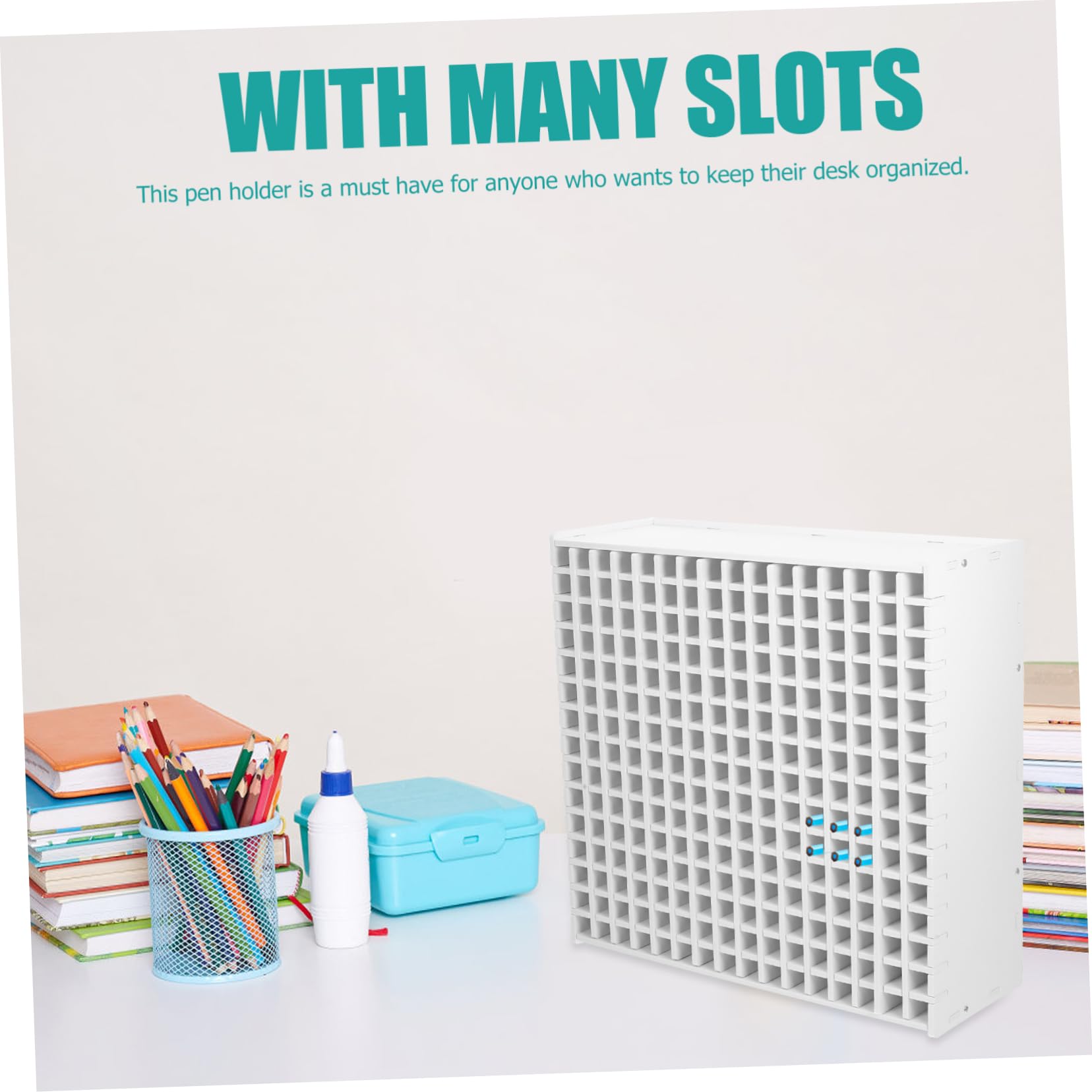 Premium White Marker Storage Box - Modern Desktop Organizer for Pens, Markers & Office Supplies | Art, School & Office Use | Durable ABS Plastic Desk Organizer with Dividers