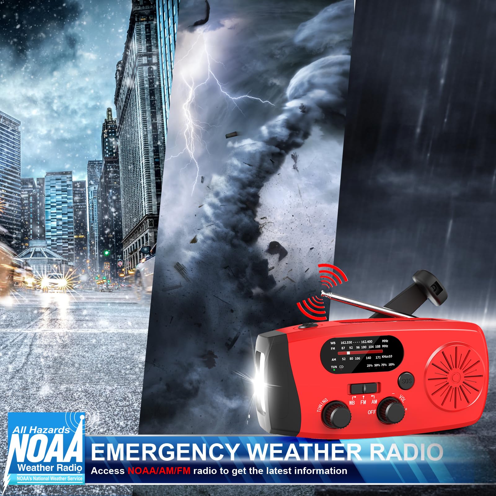 Emgykit 14800mWh Solar Hand Crank Emergency Radio - AM/FM/NOAA Weather Alert, SOS Alarm & LED Flashlight for Power Outages, Camping, Hiking & Survival Kits