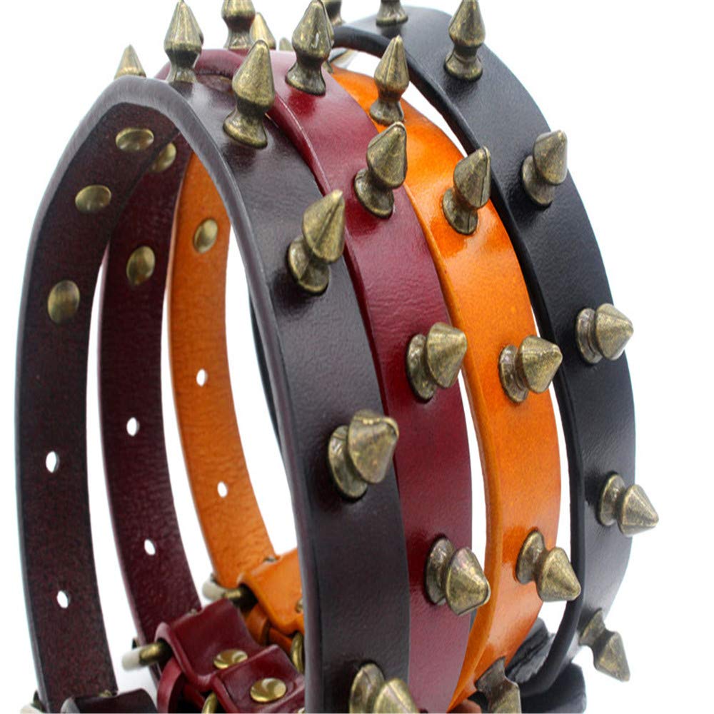 Punk Style Spiked Dog Collar - Adjustable Brass Studded Collar with Rivet Buckle for Small Dogs (15-18