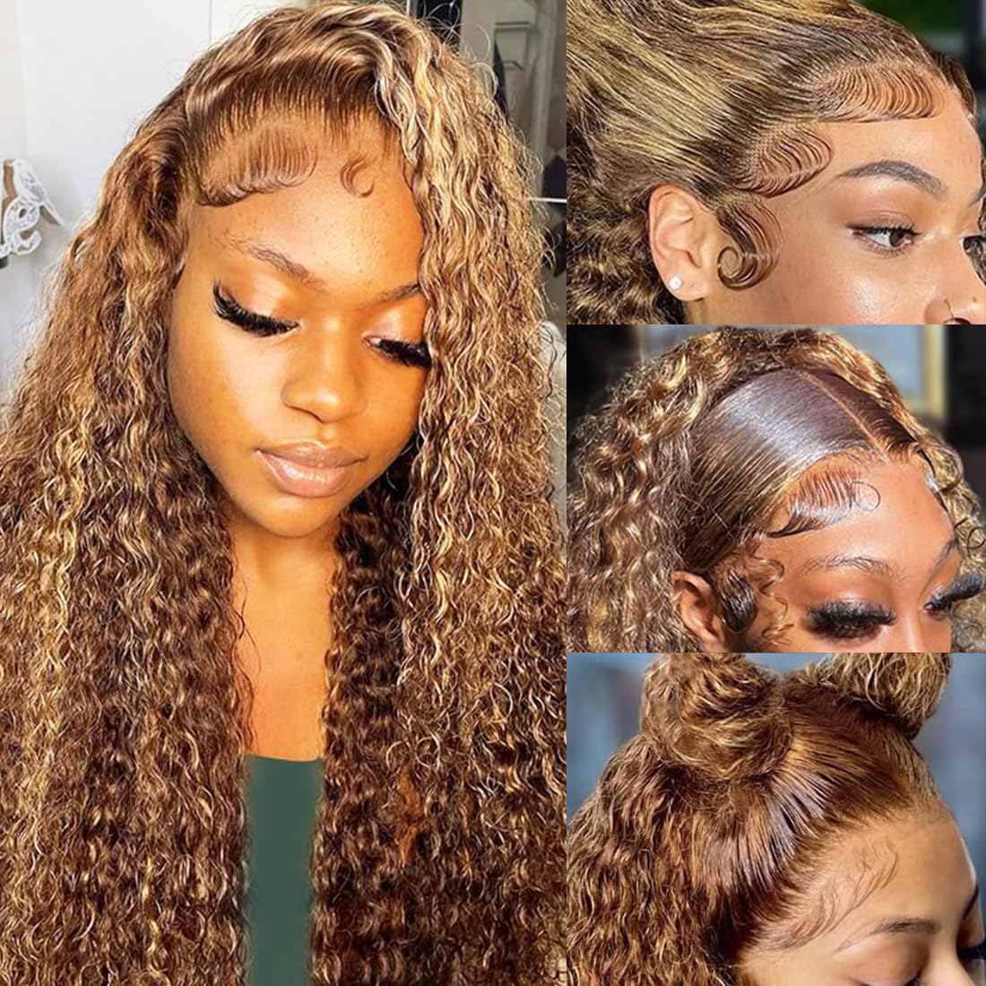28 Inch 13x6 HD Lace Front Wig Human Hair - 200% Density 4/27 Deep Wave Ombre Honey Blonde Pre-Plucked Glueless Wig for Women | Natural Look, Daily Wear & Special Occasions