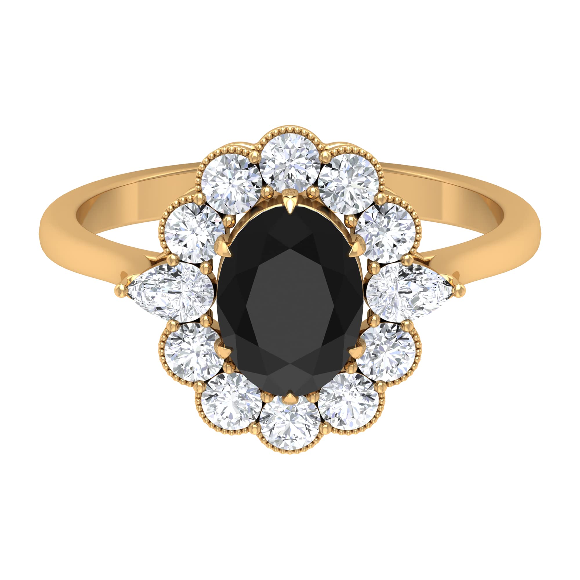 8X6 MM Oval Cut Black Onyx and Diamond Ring - 2.50 CT December Birthstone Ring in 14K Solid Gold with Milgrain Detailing - Perfect for Engagement, Anniversary Gifts and Special Occasions