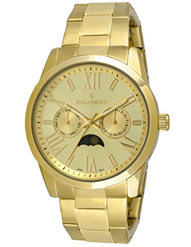 Peugeot 7094G Women's Gold-Tone Watch with Sun Moon Calendar - Elegant Dress Watch for Business, Evening & Special Occasions