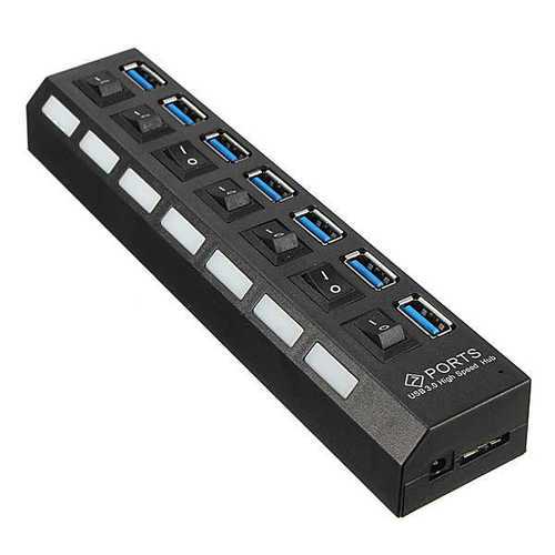 7-Port USB 3.0 Hub with Individual On/Off Switches & Universal Power Adapter (US/EU/UK Plug) - Perfect for Home Office, Gaming Setup & Multi-Device Charging Station