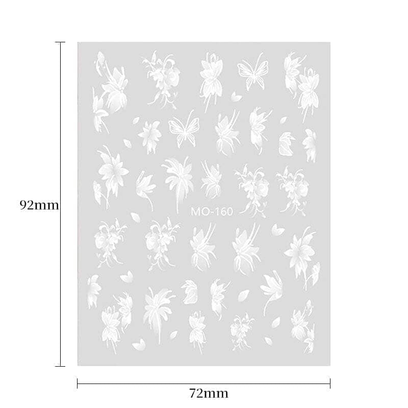3D White Floral Nail Stickers - Elegant Hand-Painted Nail Art Decals for Women | Perfect for Weddings, Parties & Special Occasions