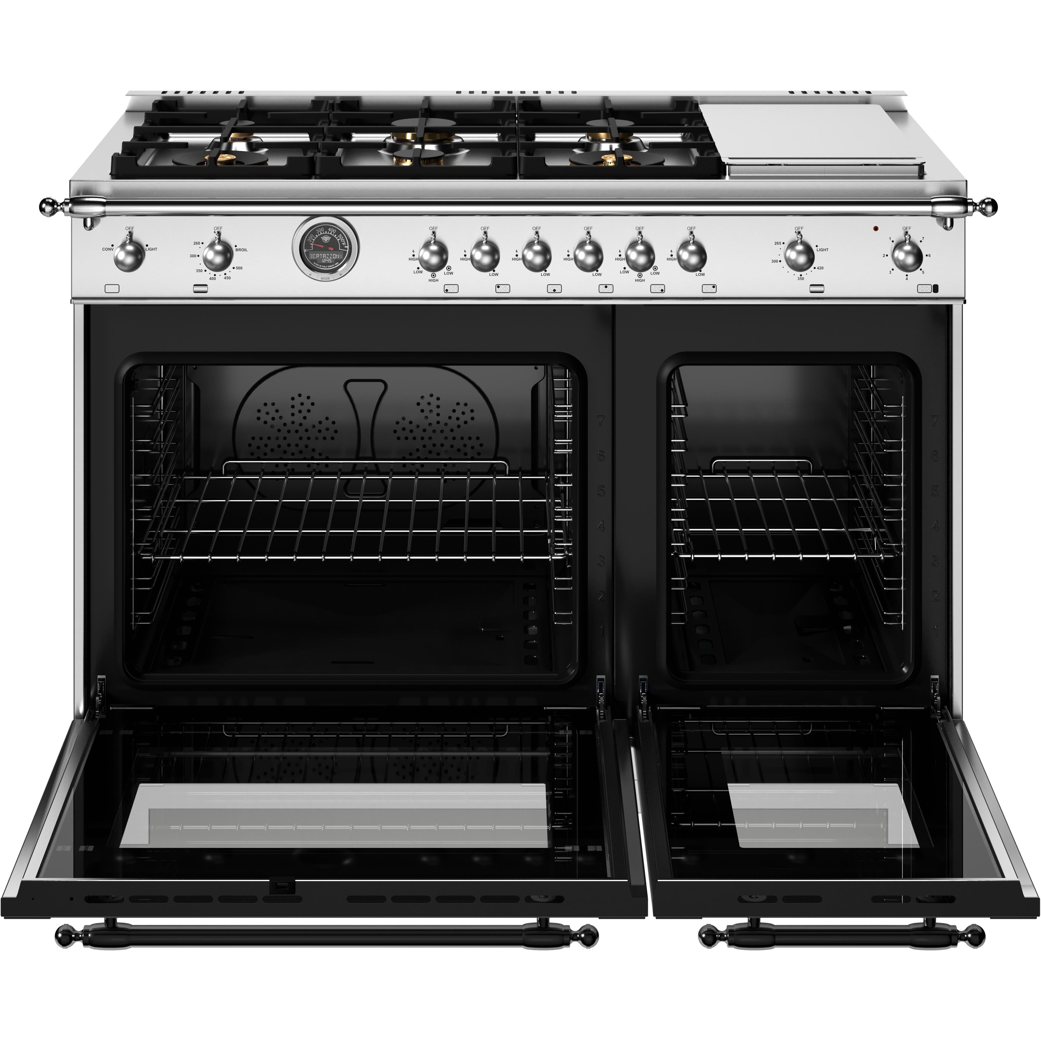 Bertazzoni 48 Inch Professional Freestanding Gas Range with 6 Burners & Griddle - HER486BTFGMXT - Perfect for Home Chefs & Commercial Kitchens