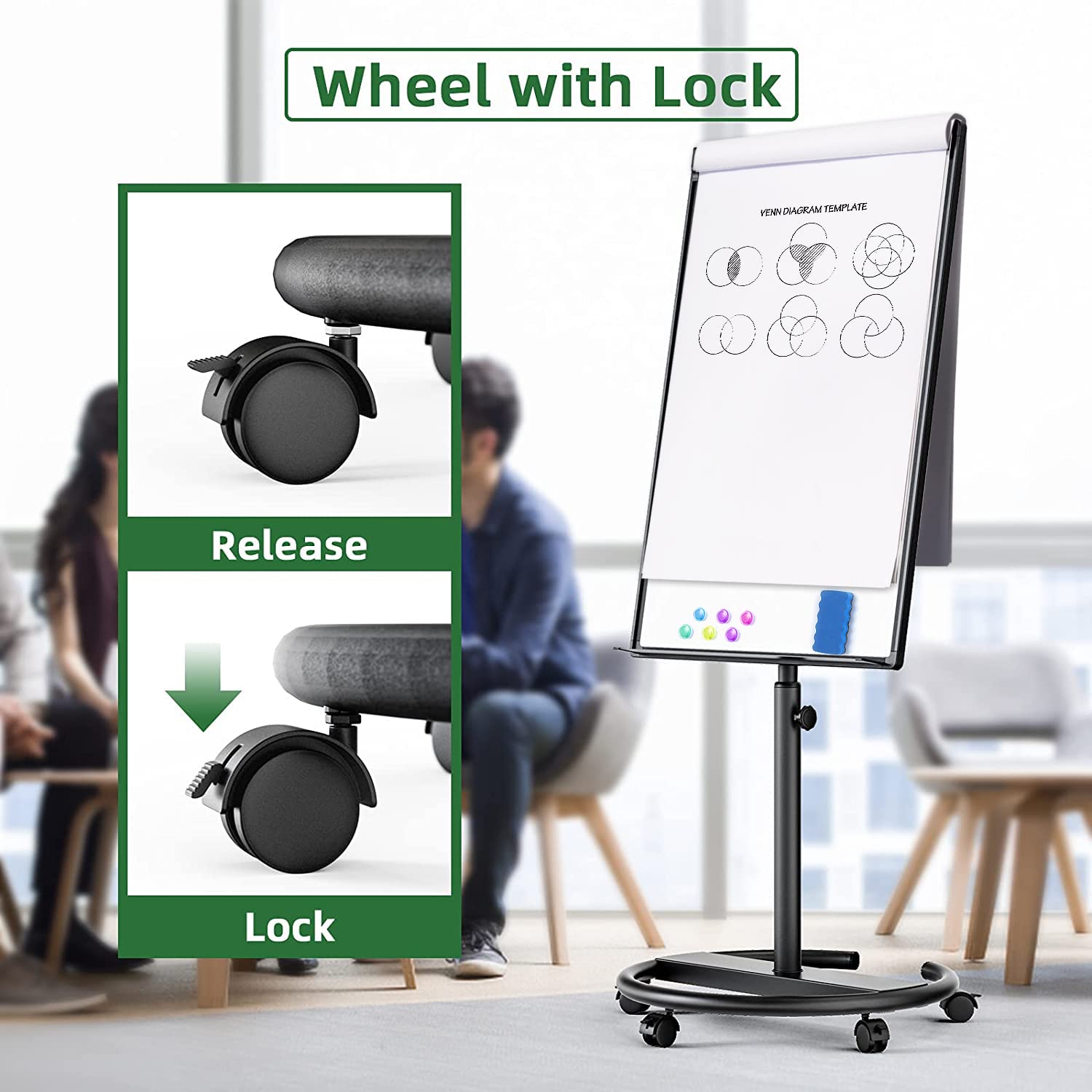 40x28 Inch Magnetic Dry Erase Whiteboard with Adjustable Stand - Portable Mobile Flipchart Easel for Office & Classroom - Includes Markers, Magnets & Eraser (Black) - Perfect for Presentations, Brainstorming & Teaching