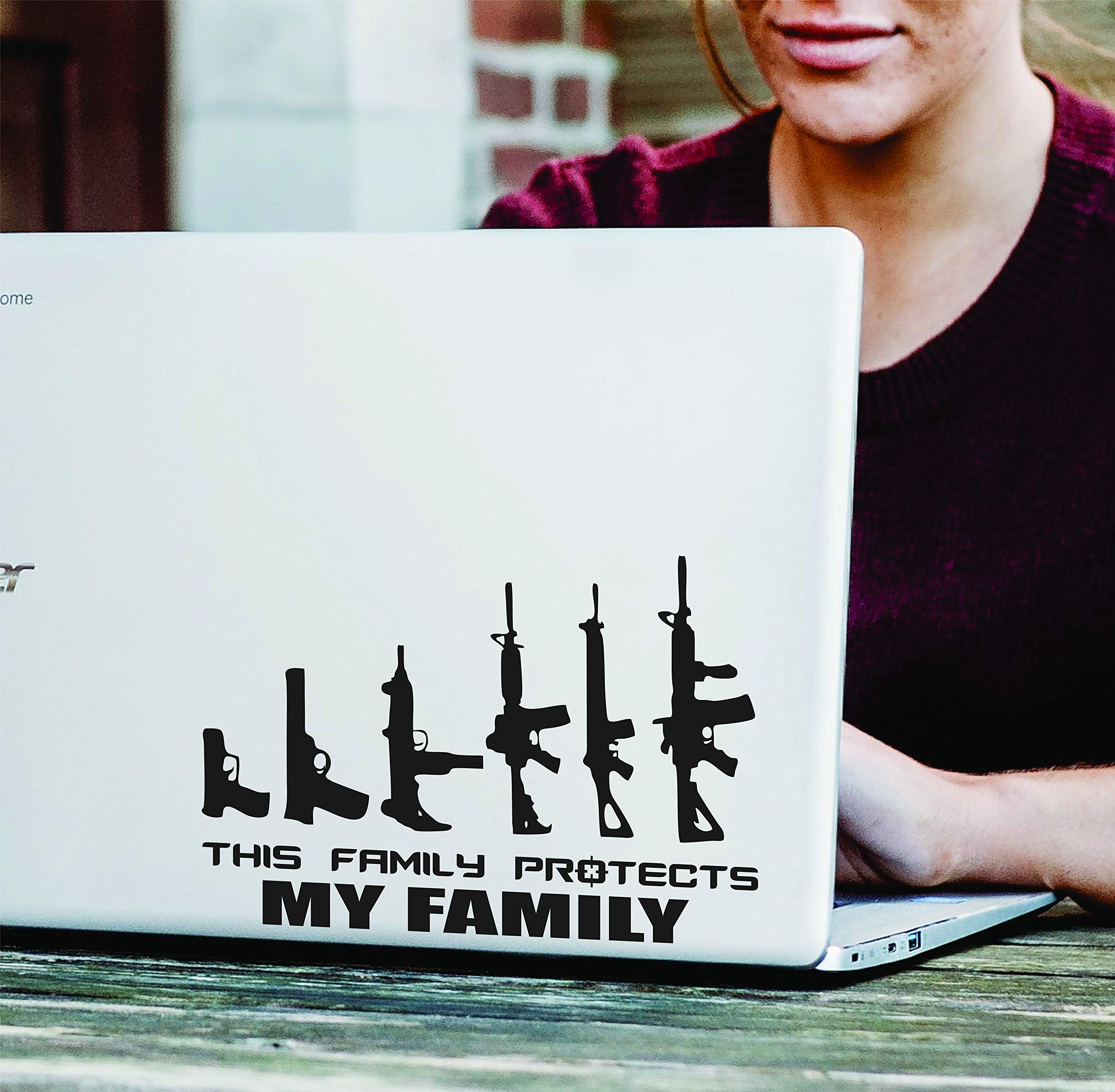 Gun Family Figure Sticker - Patriotic Laptop Decal for 2nd Amendment Supporters | Perfect for Laptops, Cars & Gun Safes to Show Your Family Protection Values