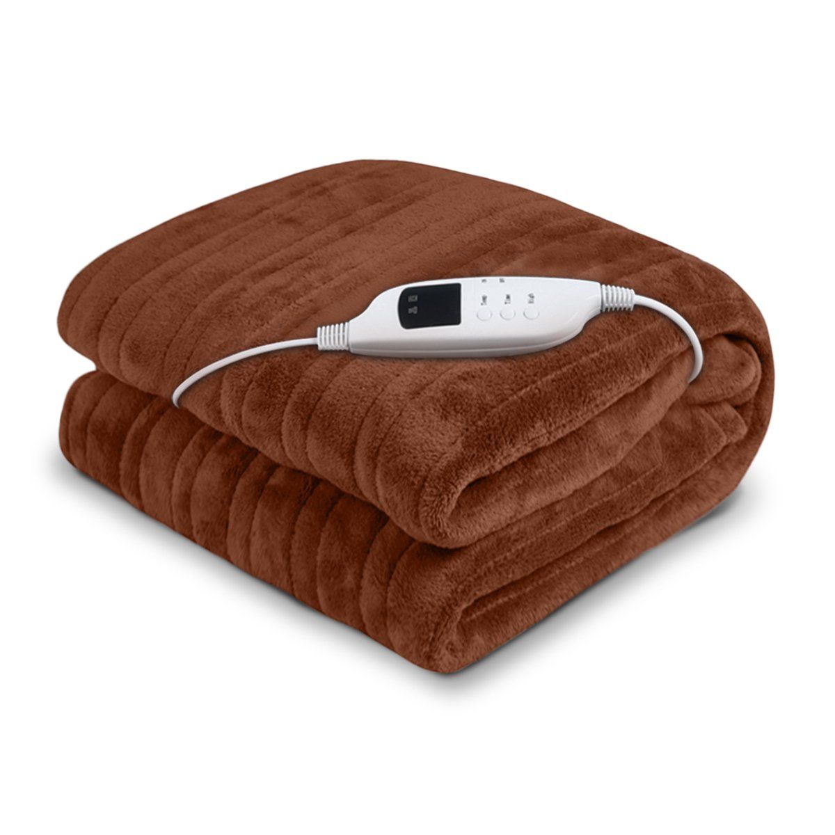 Laura Hill Heated Electric Blanket - Ultra Soft Fleece Throw with Adjustable Temperature (Brown & Coral) - Perfect for Cozy Nights, Winter Warmth & Home Comfort