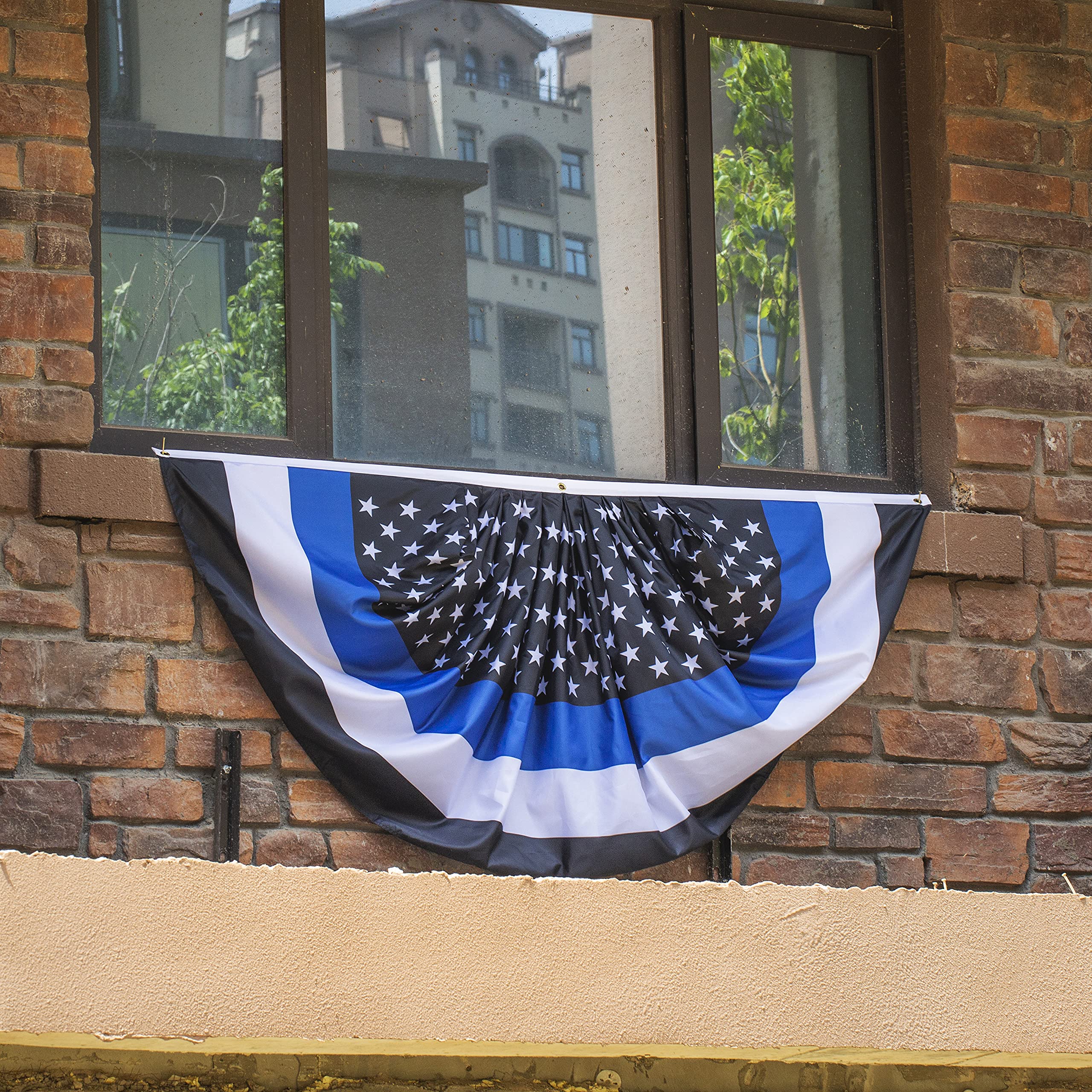 Thin Blue Line USA Police Pleated Fan Flag Bunting 3x6 Ft - 2 Pcs American Policemen Half Fan Flag Banner for Parades, Celebrations & Backyard Parties - Perfect for Law Enforcement Support, Patriotic Decor & Outdoor Events