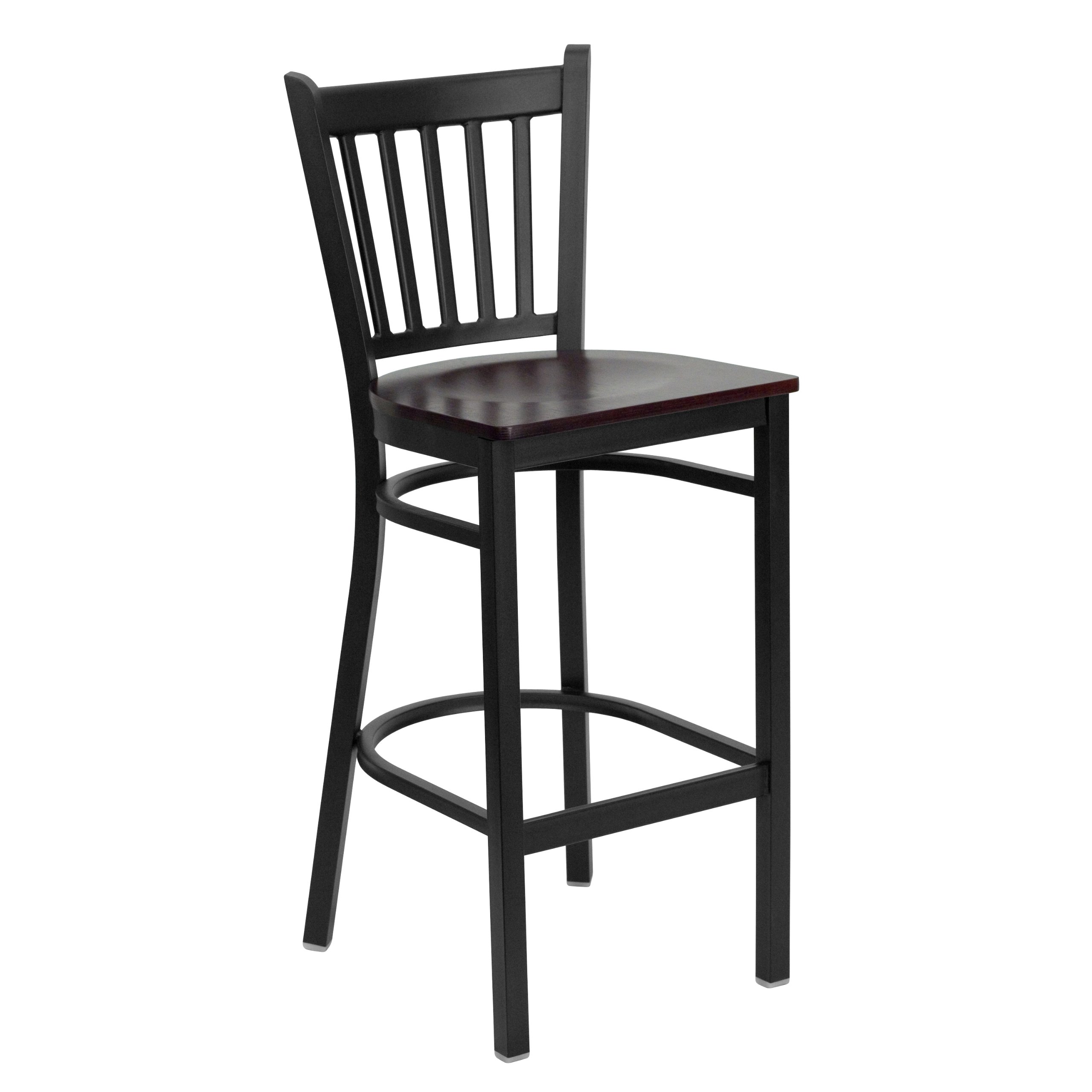 Flash Furniture HERCULES Series Black Vertical Back Metal Bar Stool with Mahogany Wood Seat - Heavy Duty Restaurant & Home Bar Stool for Kitchen Island, Counter, Pub & Commercial Use