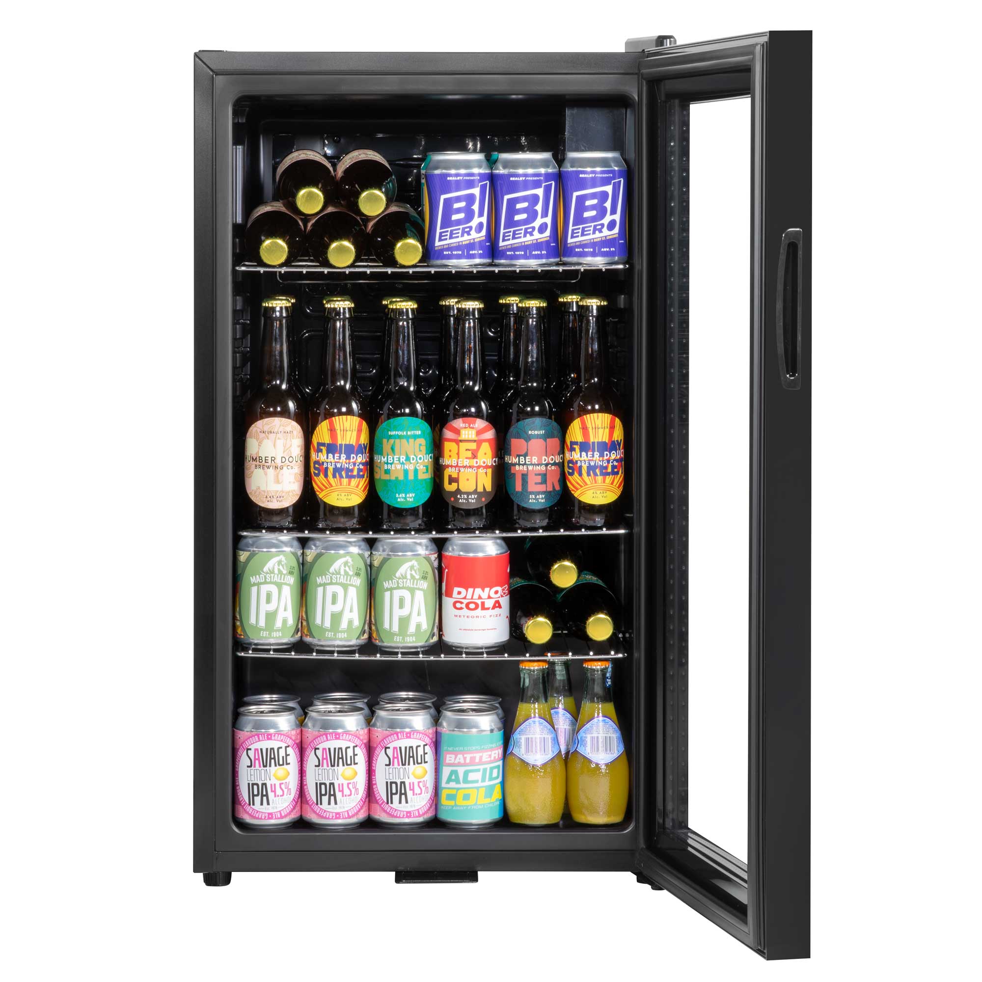 Baridi 85L Under Counter Beverage Refrigerator - Black DH13 | Energy Efficient Beer & Wine Cooler with LED Light for Home Bar, Kitchen, or Basement