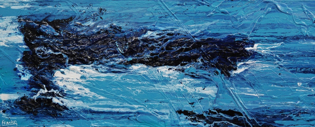 Blue Myth 200cm x 80cm Blue Textured Abstract Canvas Art - Modern Wall Decor for Living Room, Bedroom & Office