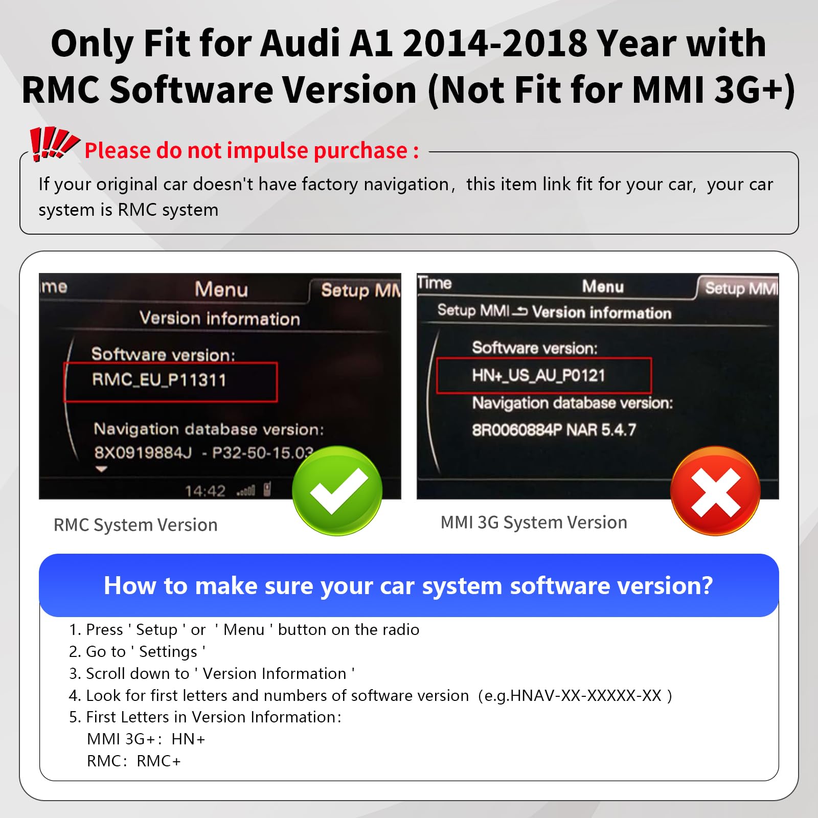 Road Top Wireless CarPlay & Android Auto Retrofit Kit for Audi A1 (2013-2018) with RMC System - Supports Navigation, MirrorLink, Rear Camera & Siri Voice Control | Plug & Play Upgrade for Seamless Smartphone Integration & Safer Driving