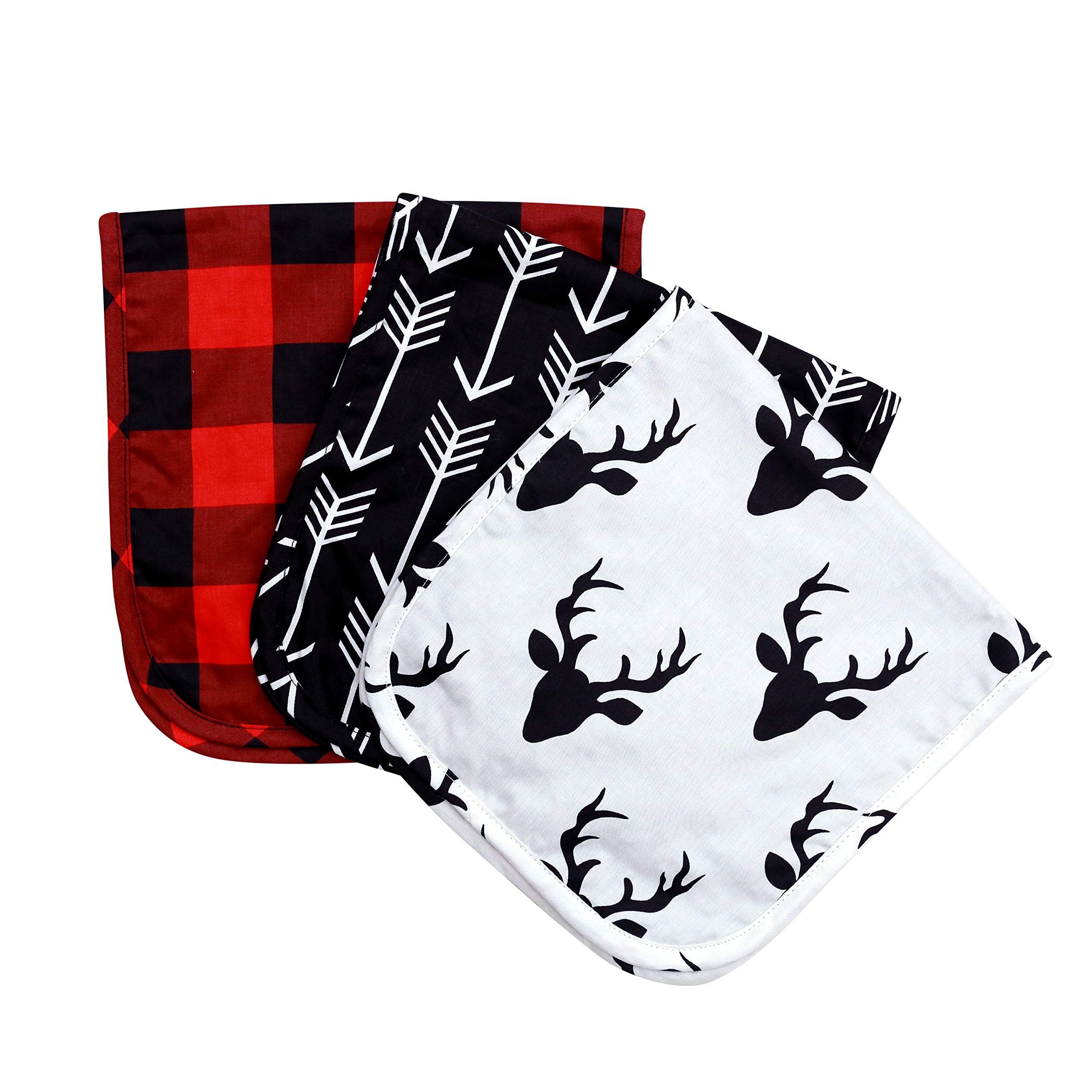 Soft Cotton Minky Baby Burp Cloths for Boys & Girls - Absorbent Woodland Nursery Decor (Buffalo Plaid Woodland Collection) - Perfect for Feeding, Burping & Spit-Up Protection