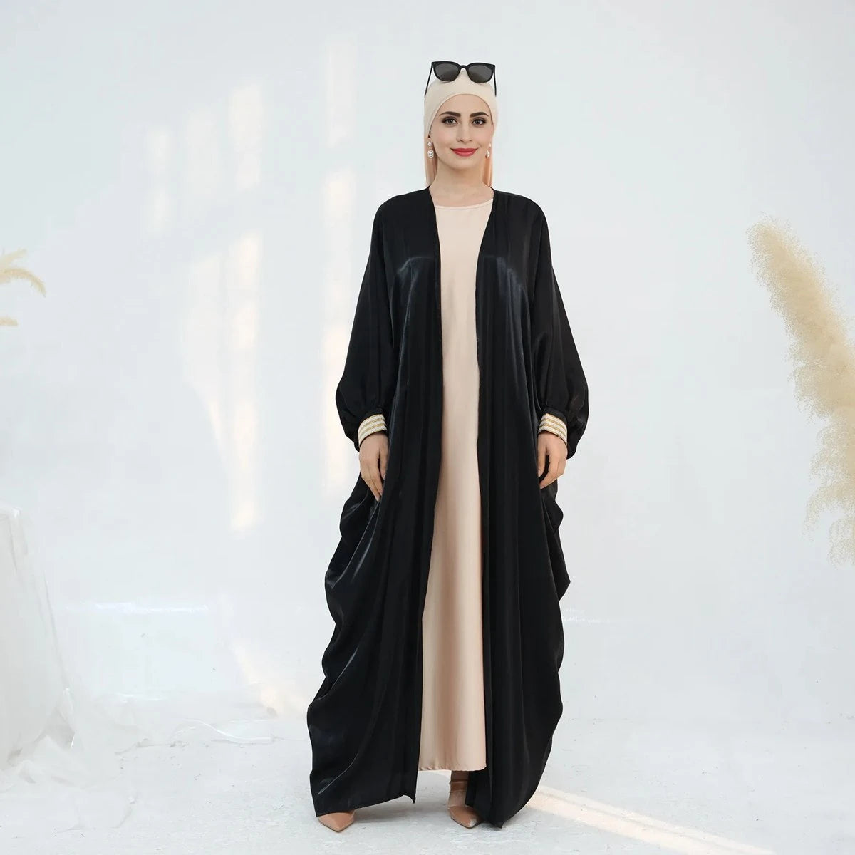 Gleam Cardigan Open Abaya Dress #25848 - Elegant Muslim Women's Long Kimono Cover-Up for Prayer, Home & Special Occasions
