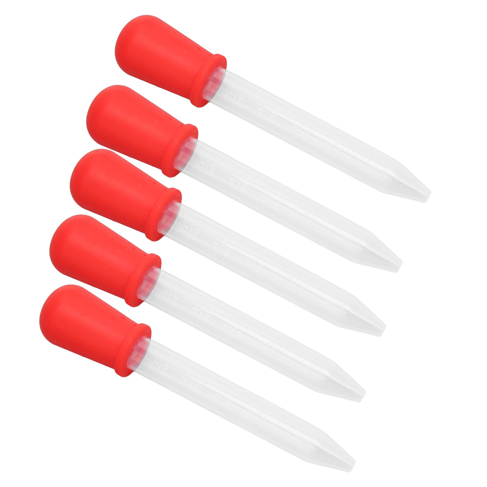 5Pcs 5ml Silicone Liquid Droppers with Bulb Tip - Disposable Eye Droppers for Candy Making, Kids Science Experiments, DIY Crafts & Baking Decorations (Red) - Easy to Clean & Reusable