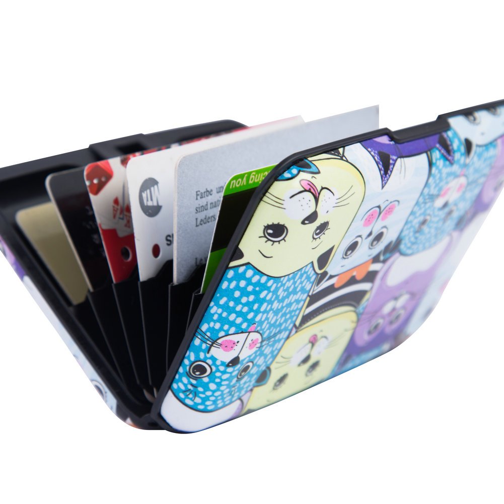 ELFISH Mini RFID Blocking Aluminum Wallet - Slim Credit Card Holder for Men & Women - Metal ID & Business Card Case (Color Cat) - Perfect for Travel, Work & Everyday Use