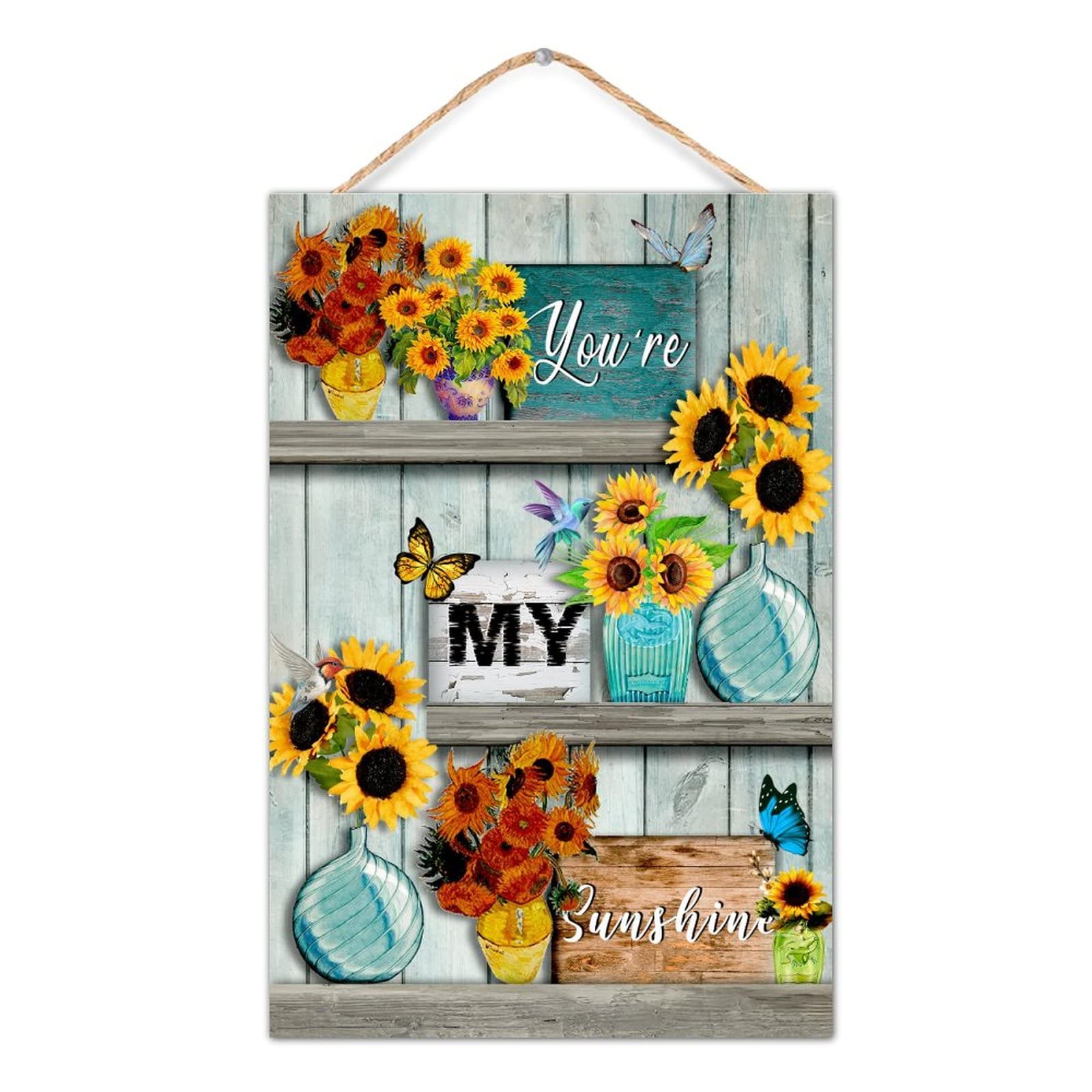 You Are My Sunshine Sunflower Rustic Wood Wall Sign - 8x12 Inch Farmhouse Decor for Nursery, Bedroom, Living Room - Perfect for Home, Wedding & Gift Giving