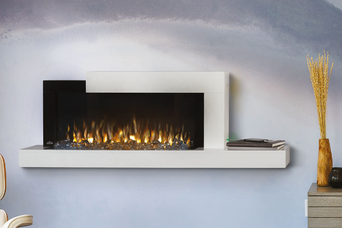 Napoleon Stylus Cara Elite Smart 60-Inch White Wall Mount Electric Fireplace with Shelf - Modern Heating Solution for Living Room, Bedroom & Office