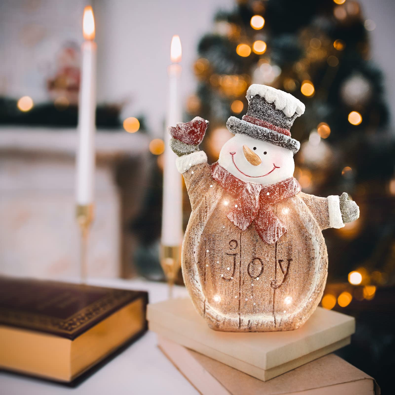 LED Snowman Figurine with Timer - Battery Operated Christmas Decor for Indoor Holiday Decorations, Perfect for Shelf, Table, Fireplace Mantle | Festive Winter Home Accent