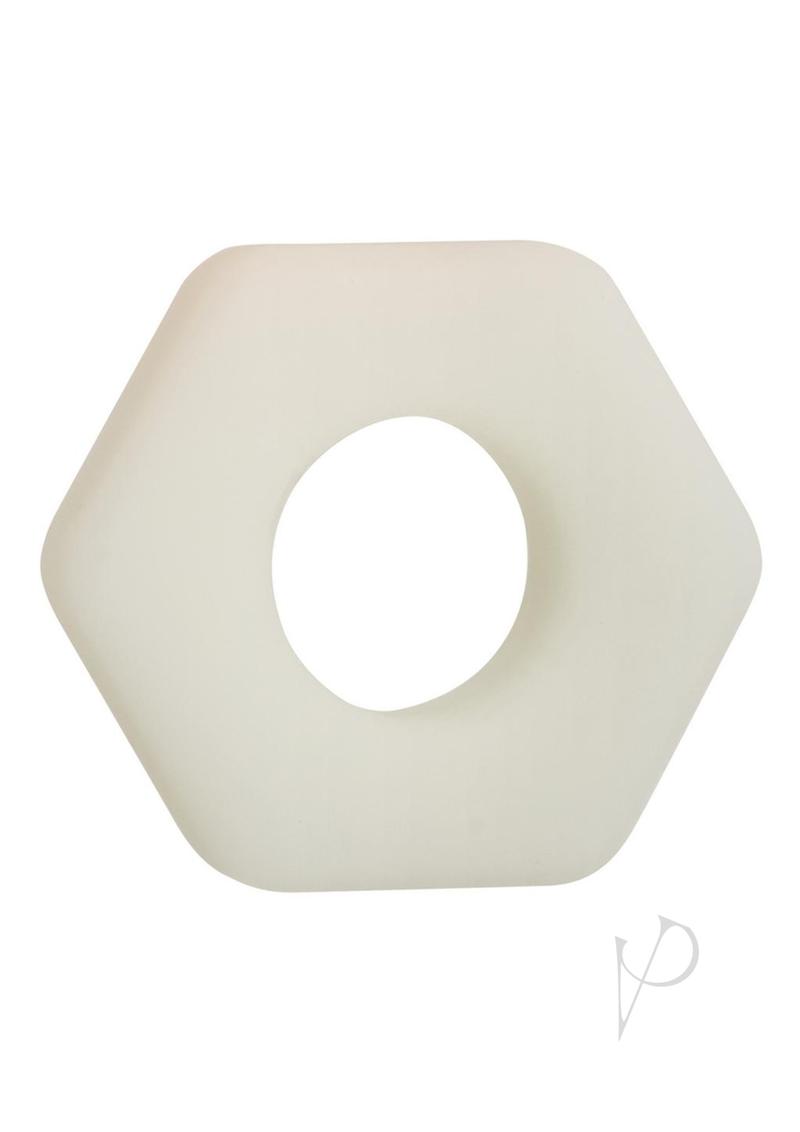 Alpha Glow in the Dark Liquid Silicone Sex Toy - Prolong Pleasure Hexagon Cock Ring (White) - Perfect for Couples Play & Sensual Nighttime Fun