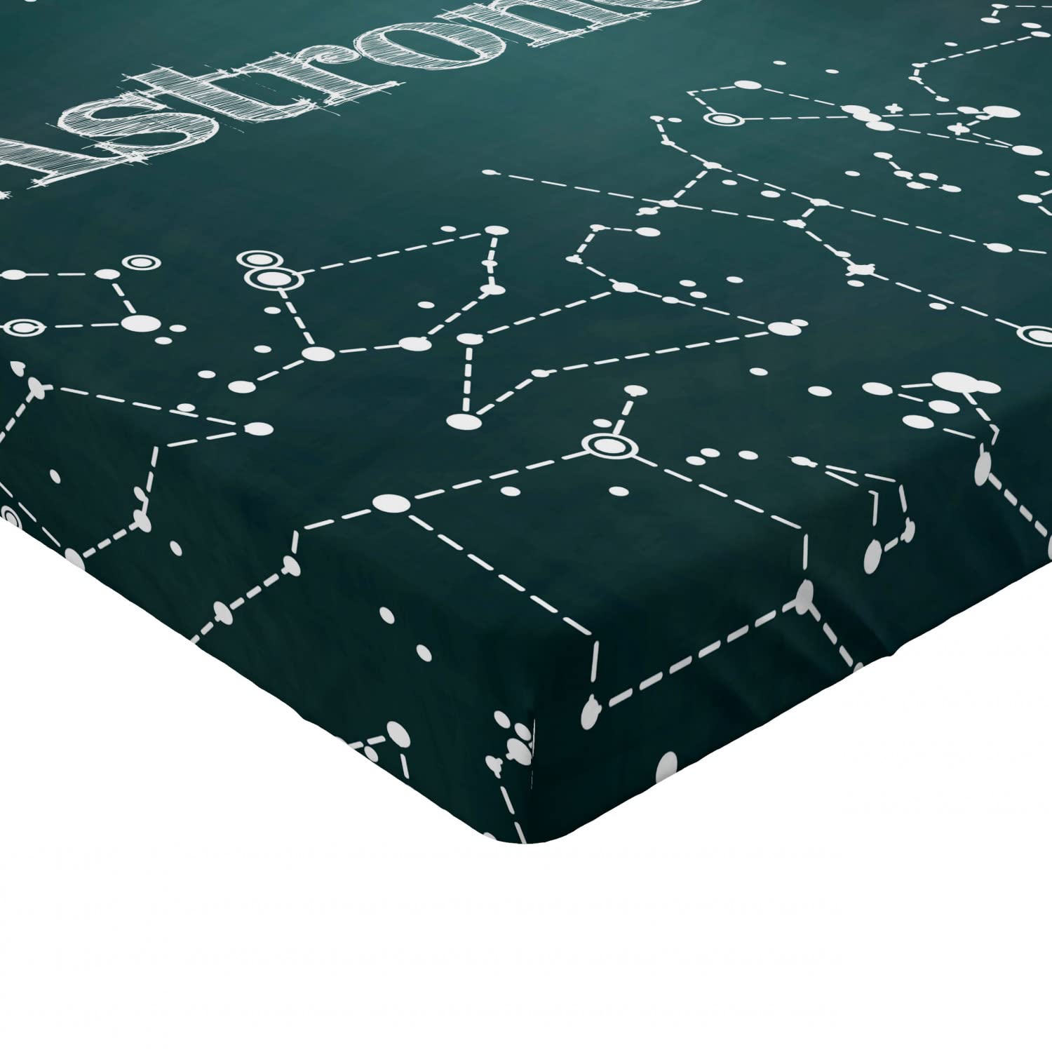 Ambesonne Queen Size Fitted Sheet - Astronomy Constellation Design with Star Clusters, Deep Pocket Elastic All Around for Comfort, Green & White | Perfect for Space-Themed Bedrooms, Dorm Rooms & Science Enthusiasts