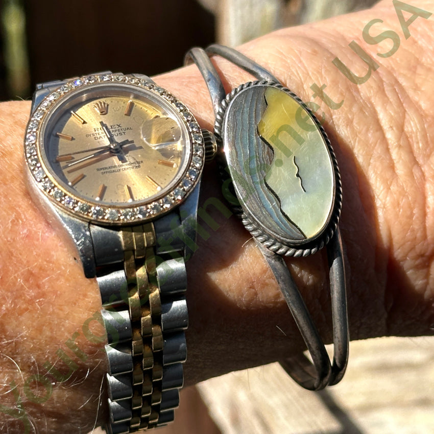 Vintage Mexican Sterling Silver Bracelet with Ocean Scene Abalone Inlay - Perfect for Beach Parties, Boho Fashion, and Gift Giving