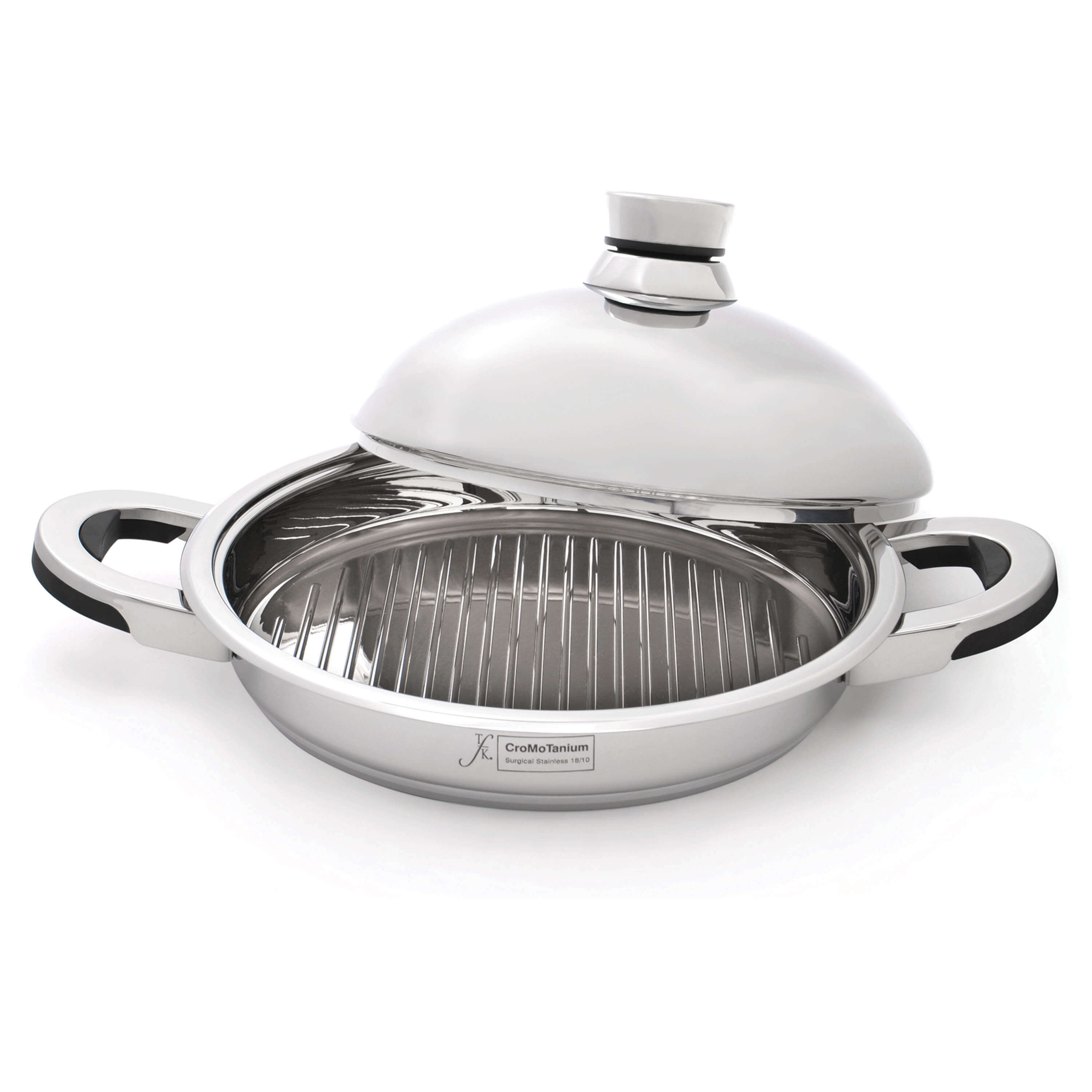 BergHOFF TFK 18/10 Stainless Steel Grill Pan, 12 Inch - Professional Nonstick Grill Pan for Steak, Chicken & Vegetables - Perfect for Indoor & Outdoor Cooking, Camping & BBQ Parties