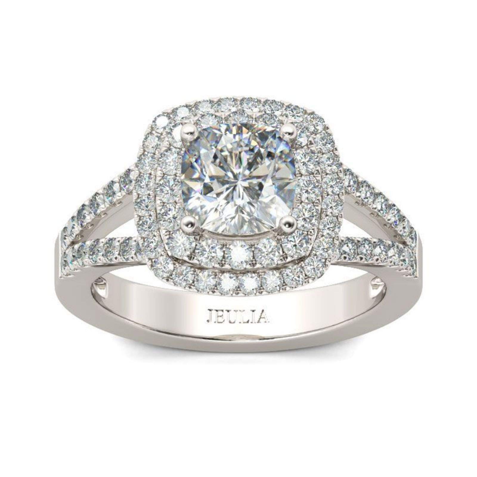 Jeulia 925 Sterling Silver Women's Diamond Band Ring - Halo Split Shank Cushion Cut Wedding Engagement Ring Set for Anniversary, Promise & Bridal Jewelry | Perfect for Proposals, Vow Renewals & Special Occasions