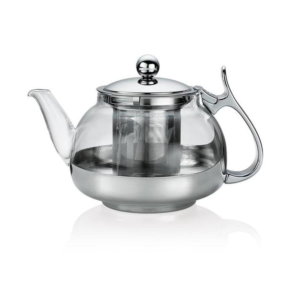 Premium 5-Cup Glass & Stainless Steel Tea Pot with Removable Infuser - Silver - Perfect for Loose Leaf Tea, Iced Tea & Herbal Infusions - Ideal for Home, Office & Gift Giving