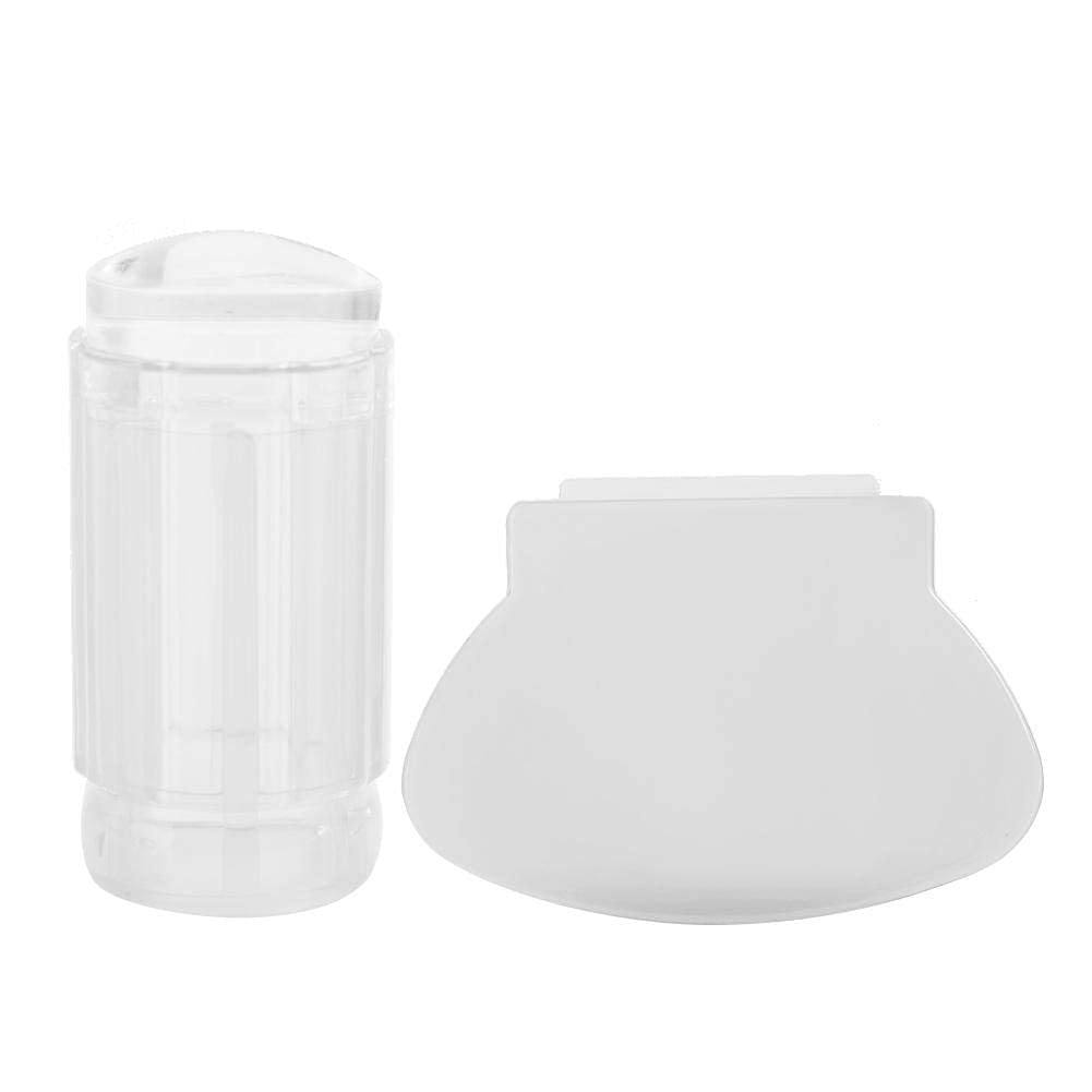 Nail Art Stamper & Scraper Kit - Reusable Transparent Silicone Heads for Nail Polish Stamping - DIY Manicure Printing Tool (White) - Perfect for Salon, Home Nail Art & Professional Nail Designs