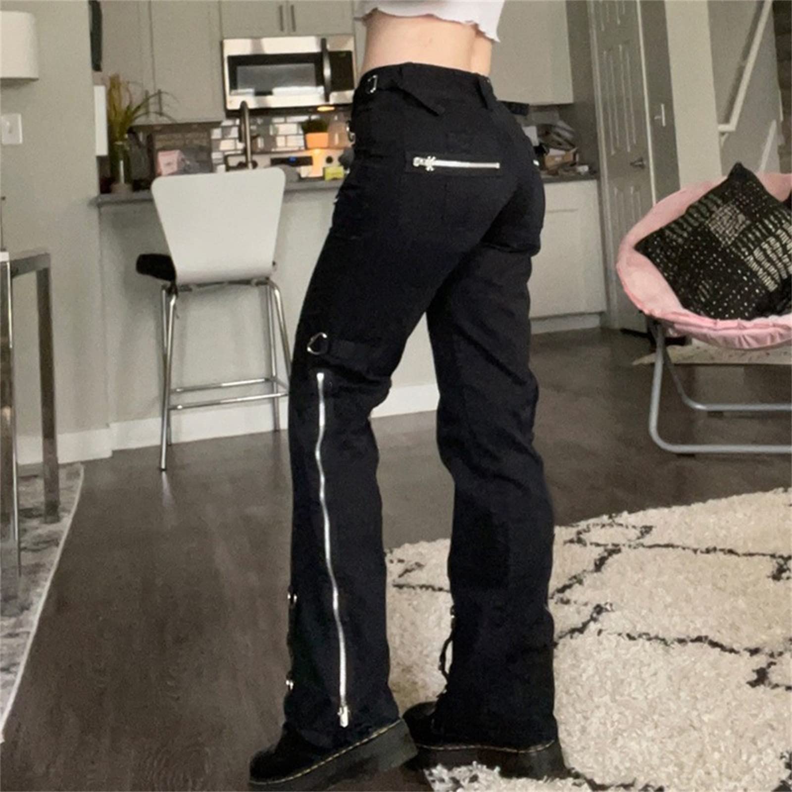 Women's High Waist Cargo Denim Pants - Goth Punk Jeans for Streetwear & Casual Wear | Wide Leg Straight Fit for Everyday Outfits & Alternative Fashion