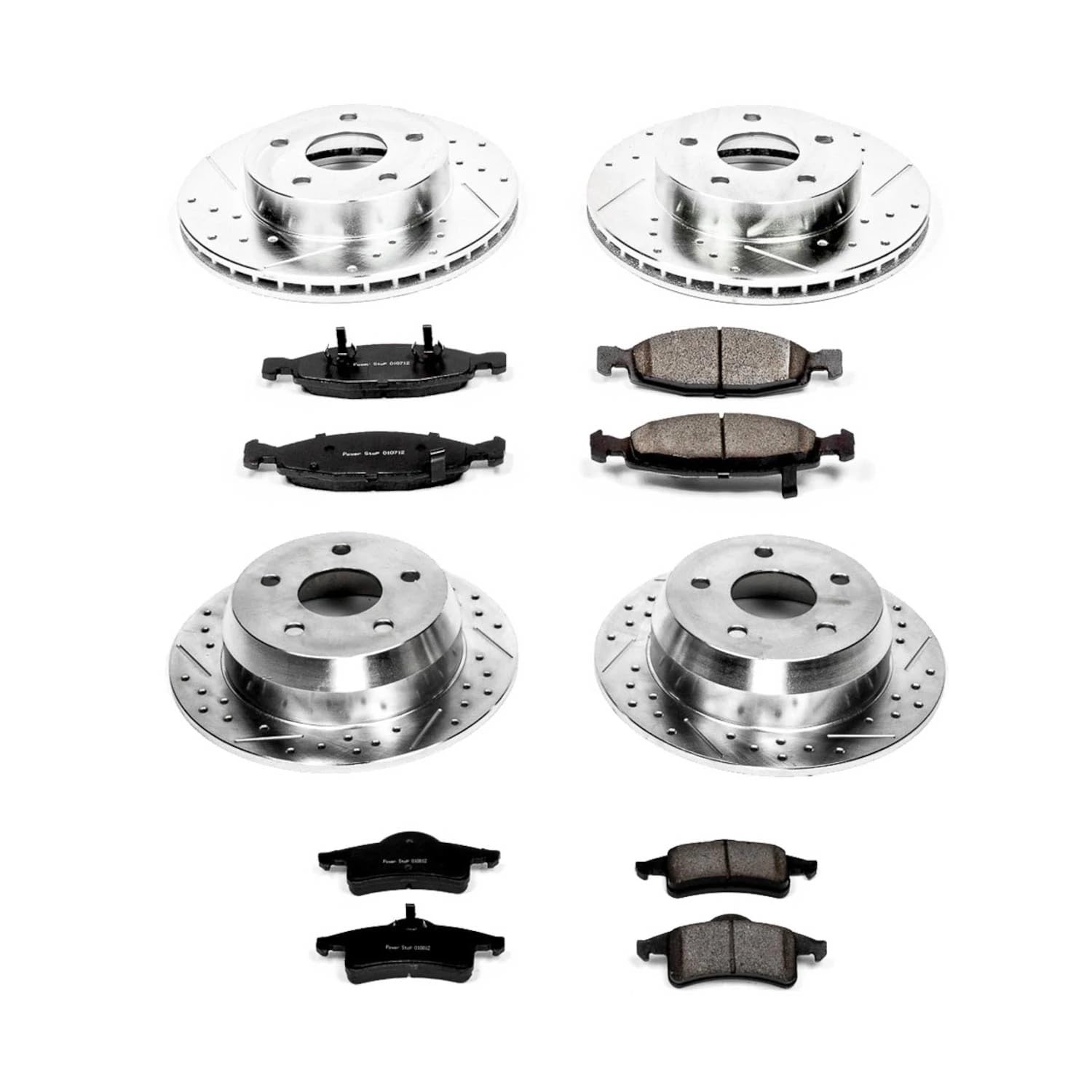 Power Stop K2148 Z23 Carbon Fiber Brake Pads & Drilled Slotted Rotors Kit - Front & Rear for 1999-2002 Jeep Grand Cherokee | Improved Stopping Power for Off-Roading & Towing