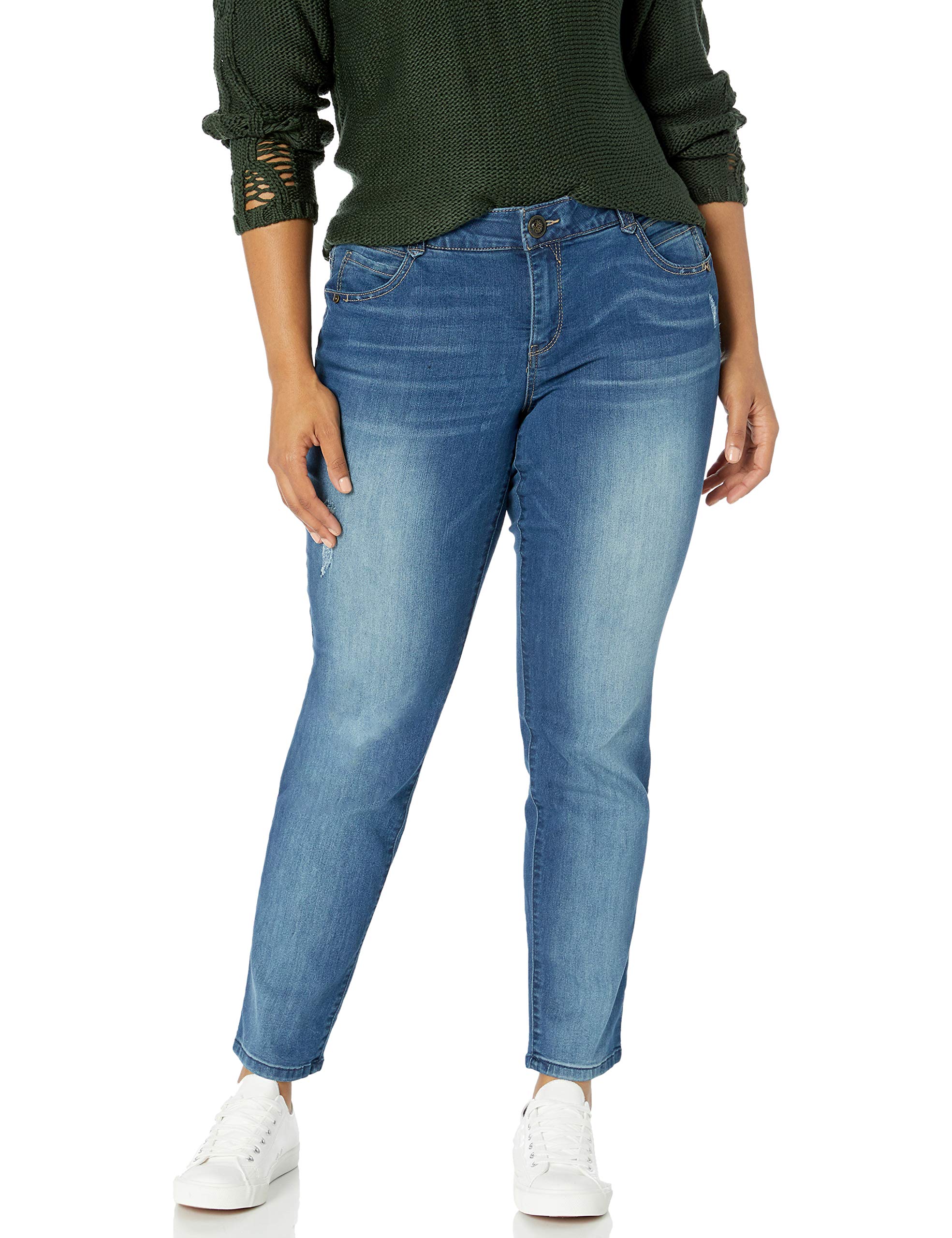 Democracy Women's Plus-Size Ab Solution Straight Leg Jeans - Comfortable High Waist Tummy Control Pants for Curvy Women | Perfect for Work, Casual Wear & Everyday Outfits