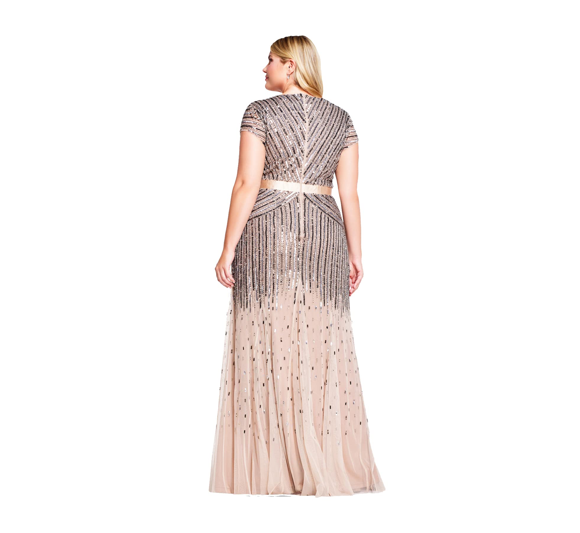 Adrianna Papell Women's Plus Size Beaded V-Neck Floor Length Evening Gown - Elegant Formal Dress for Weddings, Galas & Special Occasions