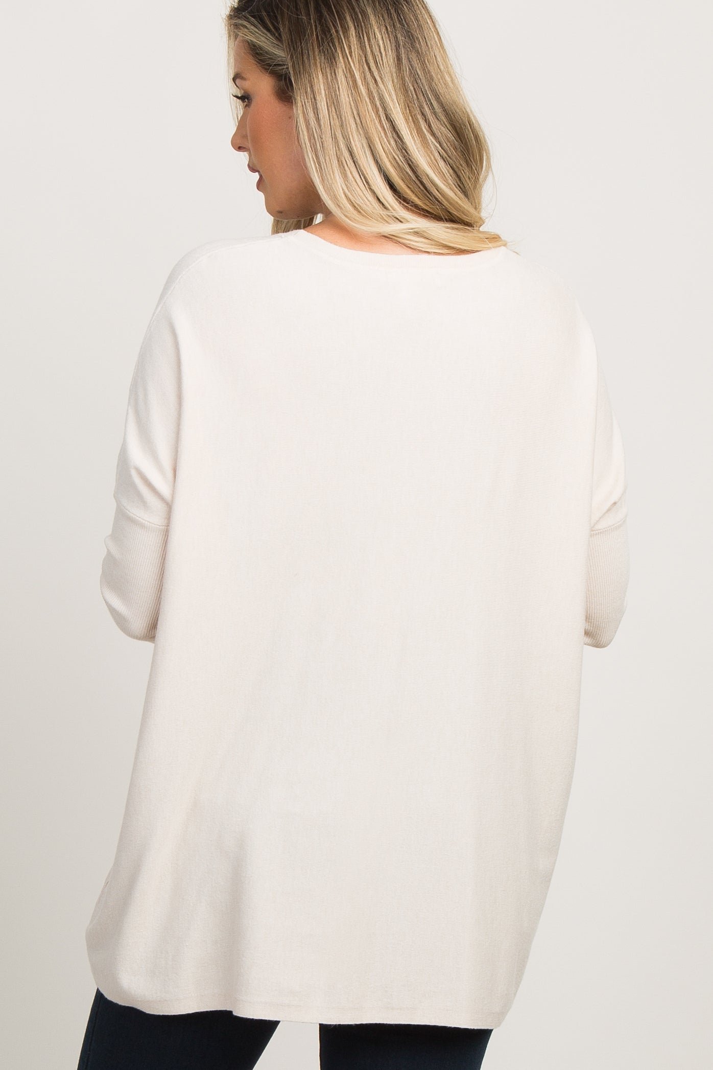 Beige Maternity Top with Pockets & Dolman Sleeves - Comfortable Pregnancy Shirt for Casual Wear, Work & Everyday Outfits
