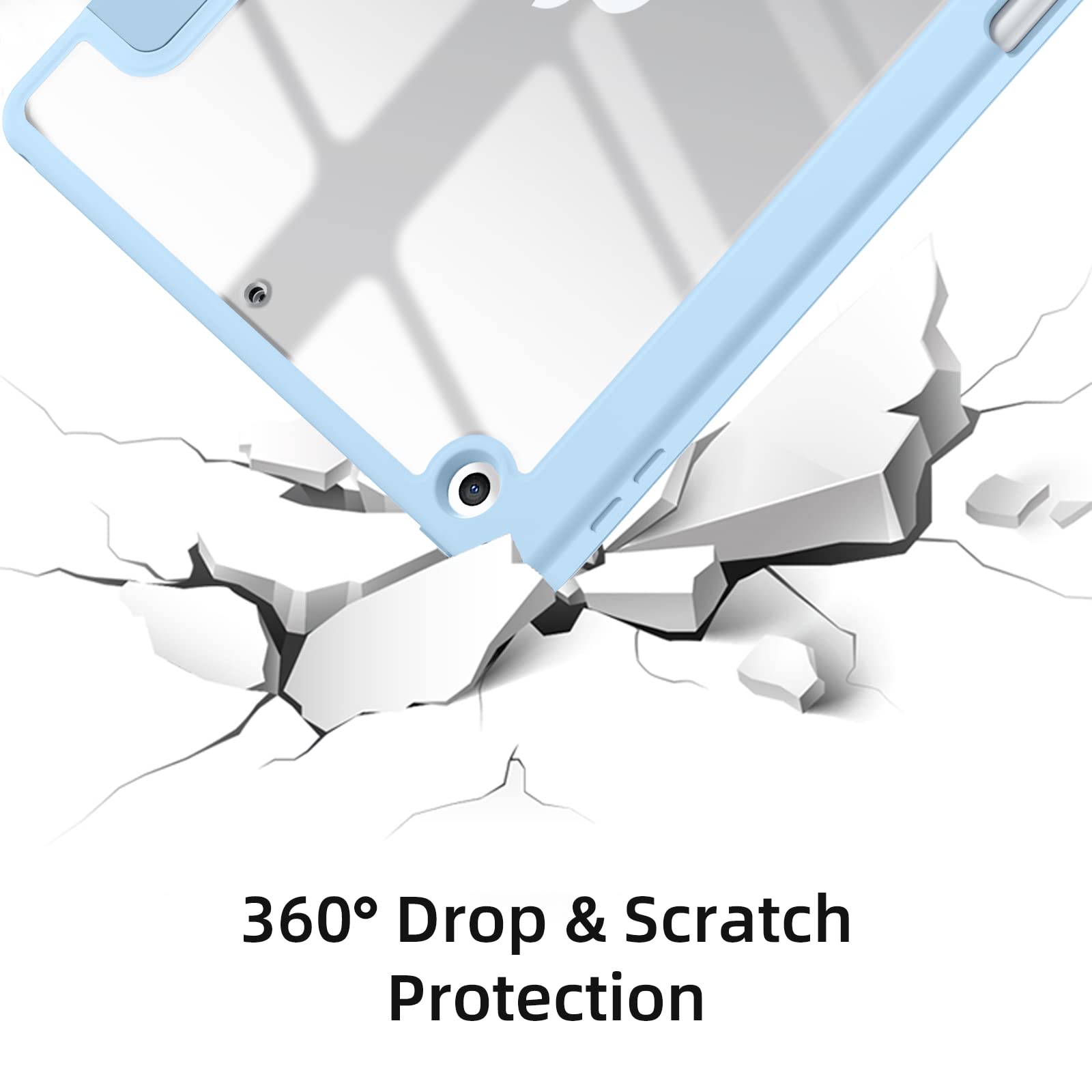 Wenlaty iPad 9th/8th/7th Generation Case (2021/2020/2019) - 10.2 Inch Clear Protective Cover with Pencil Holder | Auto Sleep/Wake | Full Body Protection | Sky Blue | Perfect for School, Work & Travel
