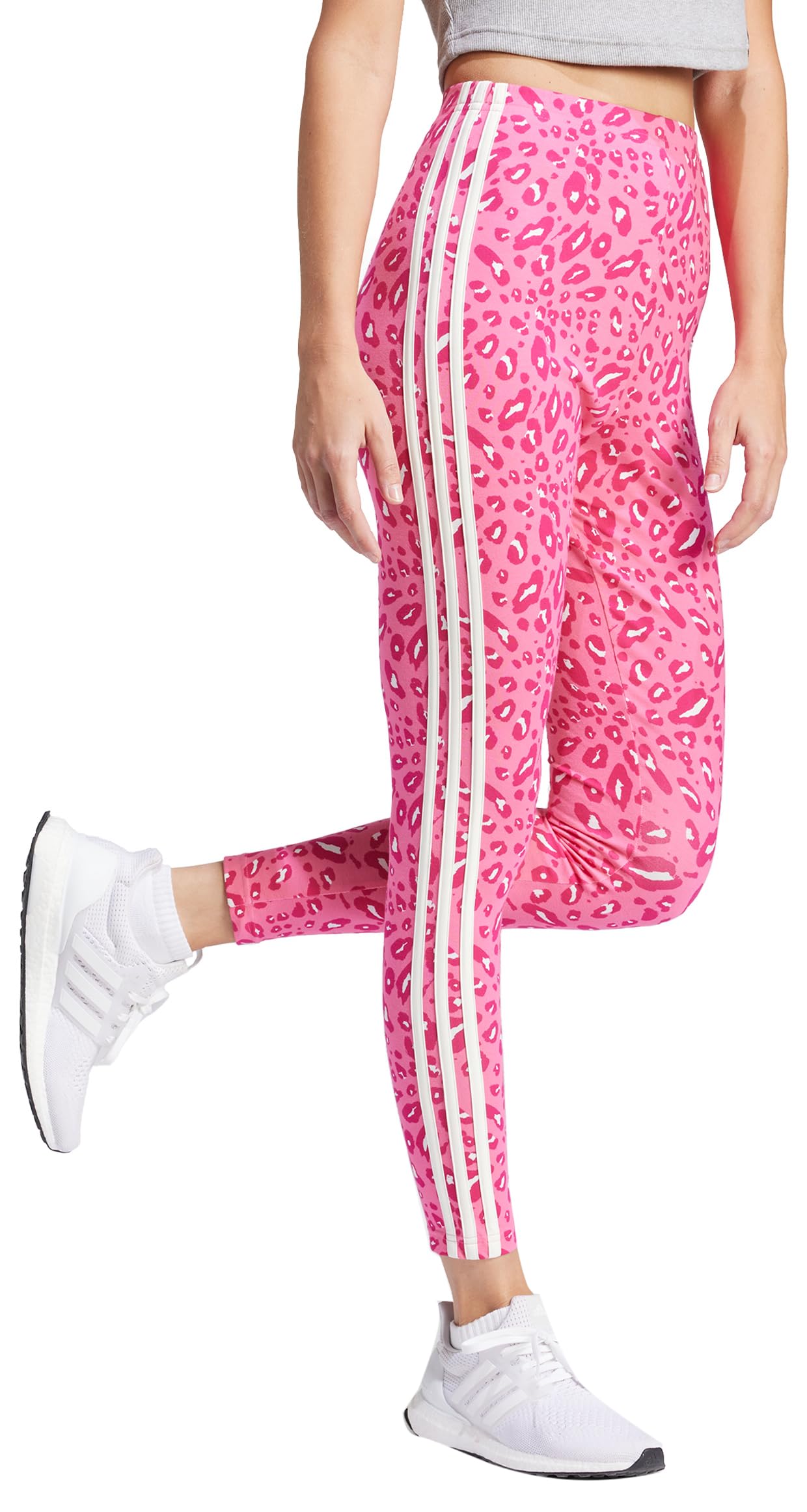 Adidas Essentials 3-Stripes Animal Print Women's Yoga Leggings - High Waisted Workout Pants for Running, Gym & Lounge Wear