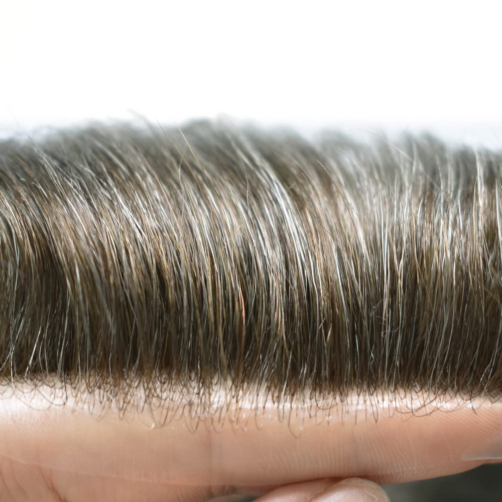 Ultra Thin Skin Toupee for Men - 0.06mm V-Looped PU Hair System with Indian Human Hair | Black, Brown, Blonde, Grey | Natural Hair Replacement for Baldness & Thinning Hair | Perfect for Daily Wear, Weddings & Professional Events