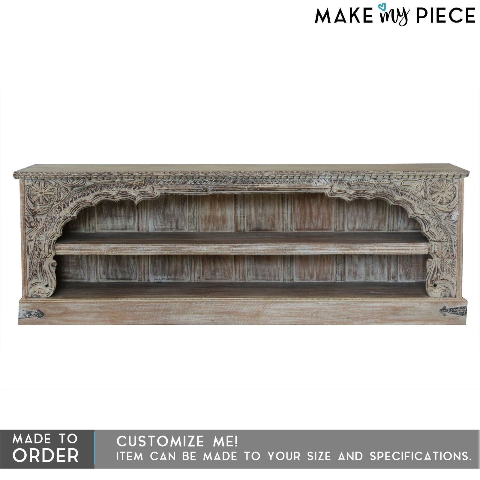 Hand Carved Solid Wood Hall Table - Whitewashed Finish - 1.7M Entryway Console Table - Perfect for Foyers, Living Rooms & Narrow Spaces