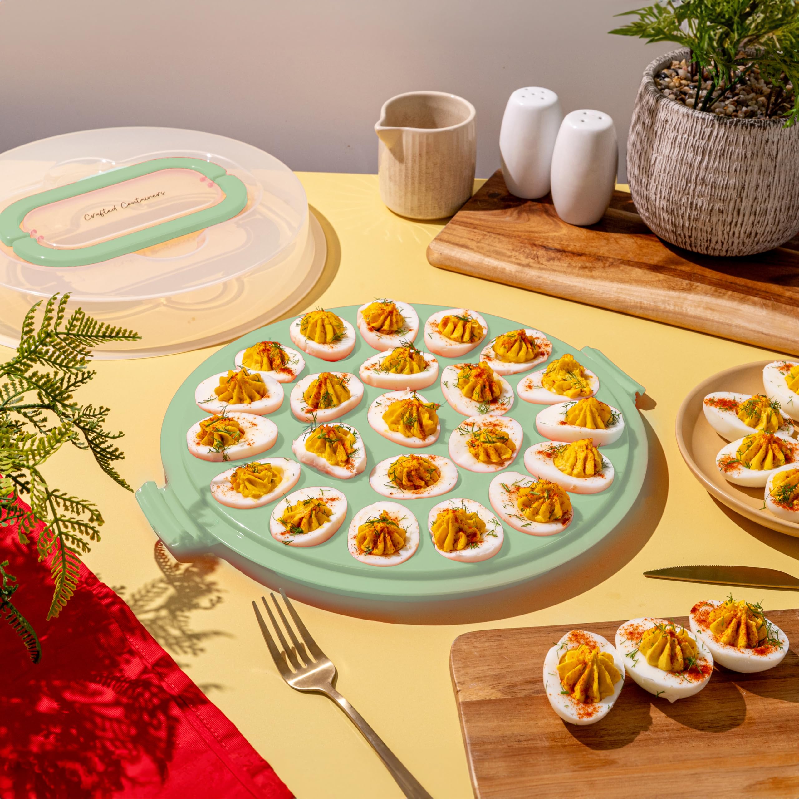 Premium Deviled Egg Carrier with Lid & Handles - Elegant 22-Egg Serving Tray for Holidays, Parties & Picnics - Portable & Dishwasher Safe Deviled Egg Platter - Perfect for Easter, Thanksgiving & Potlucks - Green