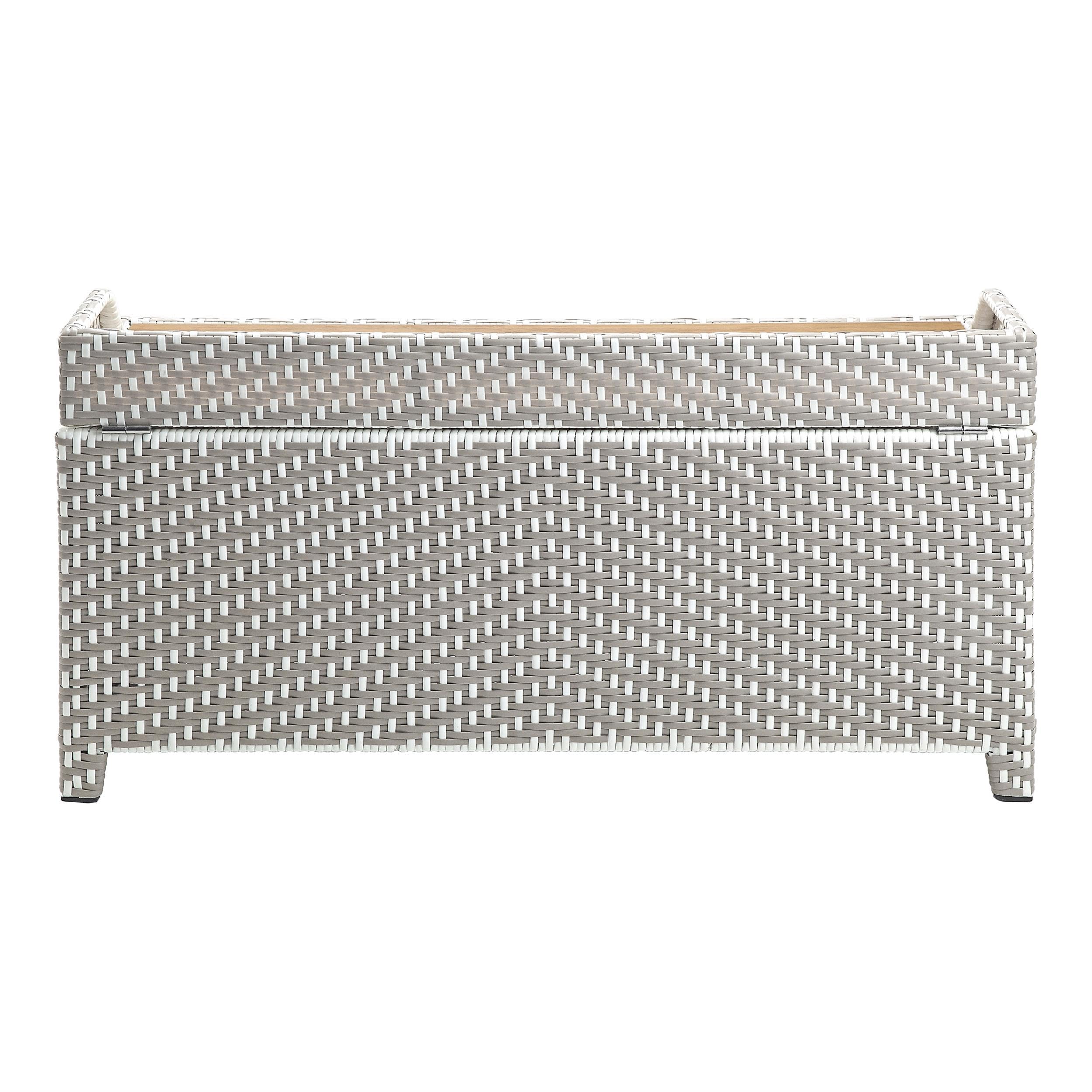 Azur Gray Outdoor Wicker Metal Storage Bench - Weather-Resistant Poolside Furniture with Storage for Patio, Garden & Backyard Decor