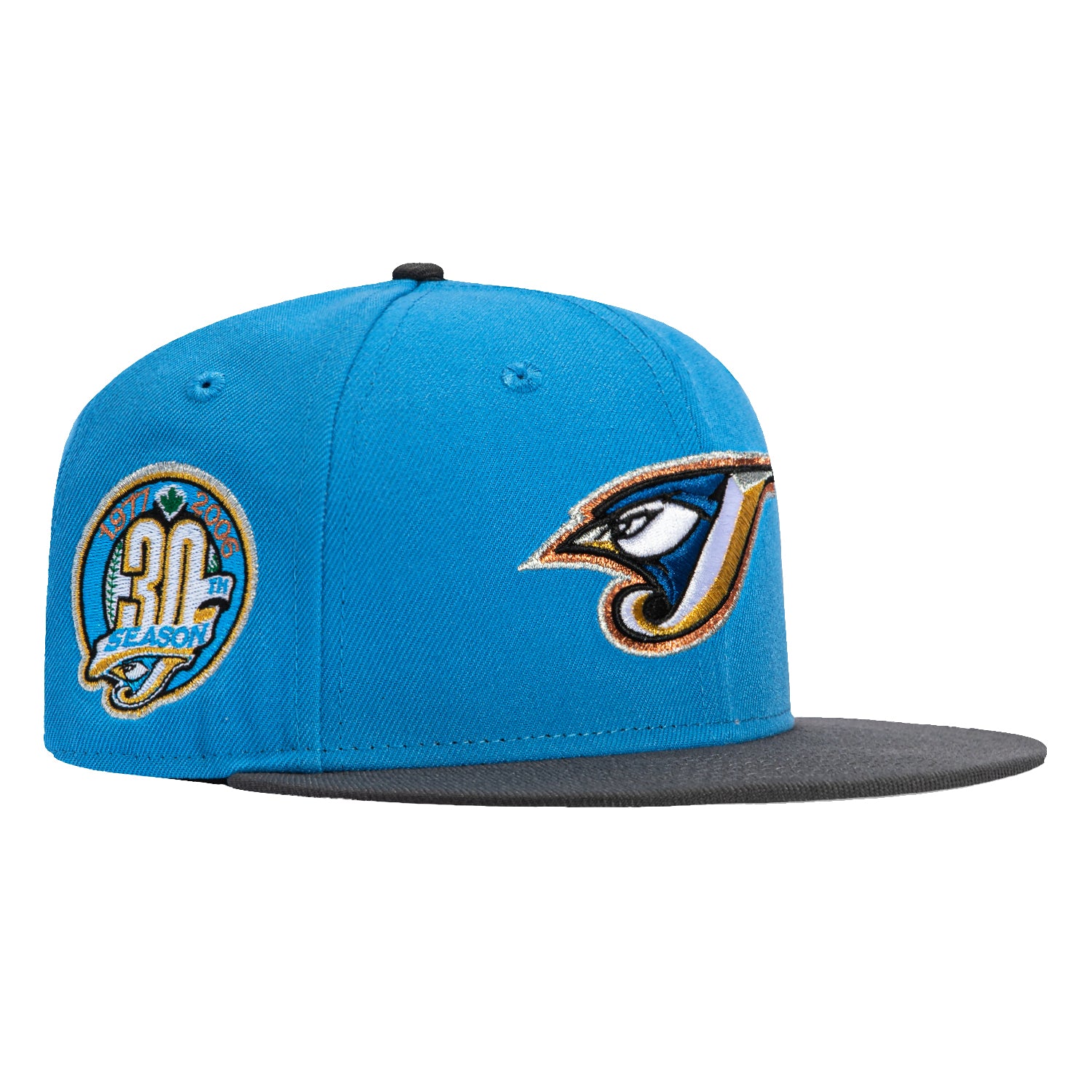New Era 59Fifty Toronto Blue Jays 30th Anniversary Patch Hat - Light Blue & Graphite Adjustable Baseball Cap for Men | MLB Fan Gear, Sports Events & Casual Wear
