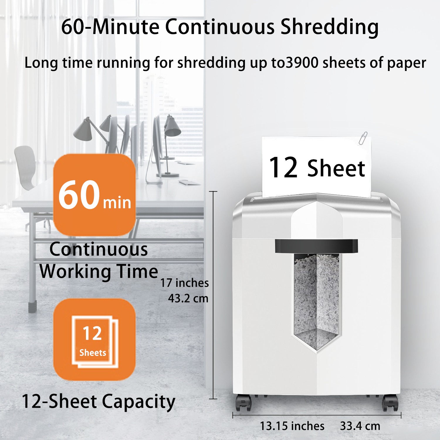 Bonsaii 12-Sheet Micro Cut Paper Shredder - Portable with Handle, P-4 Security Level, 60 Min Continuous Run Time, CD/Credit Card Shredding, Jam Proof, 4.2 Gallon Bin, White/Gray - Ideal for Home Office & Small Business Document Security