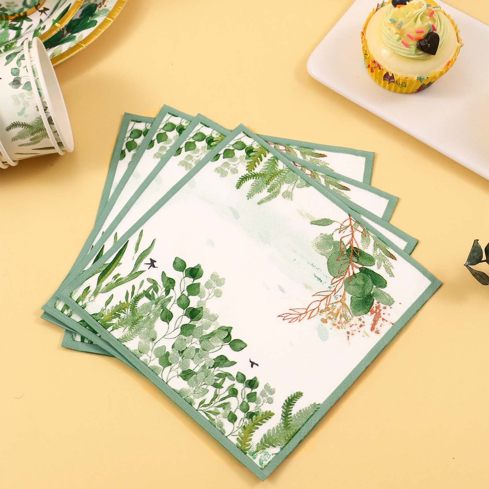 Sage Green Party Decorations Set - 200 Pcs Disposable Plates, Cups & Napkins for Baby Shower, Wedding, Birthday, Baptism - Eucalyptus Themed Tableware - Serves 50 Guests - Perfect for Rustic, Boho & Garden Party Decor